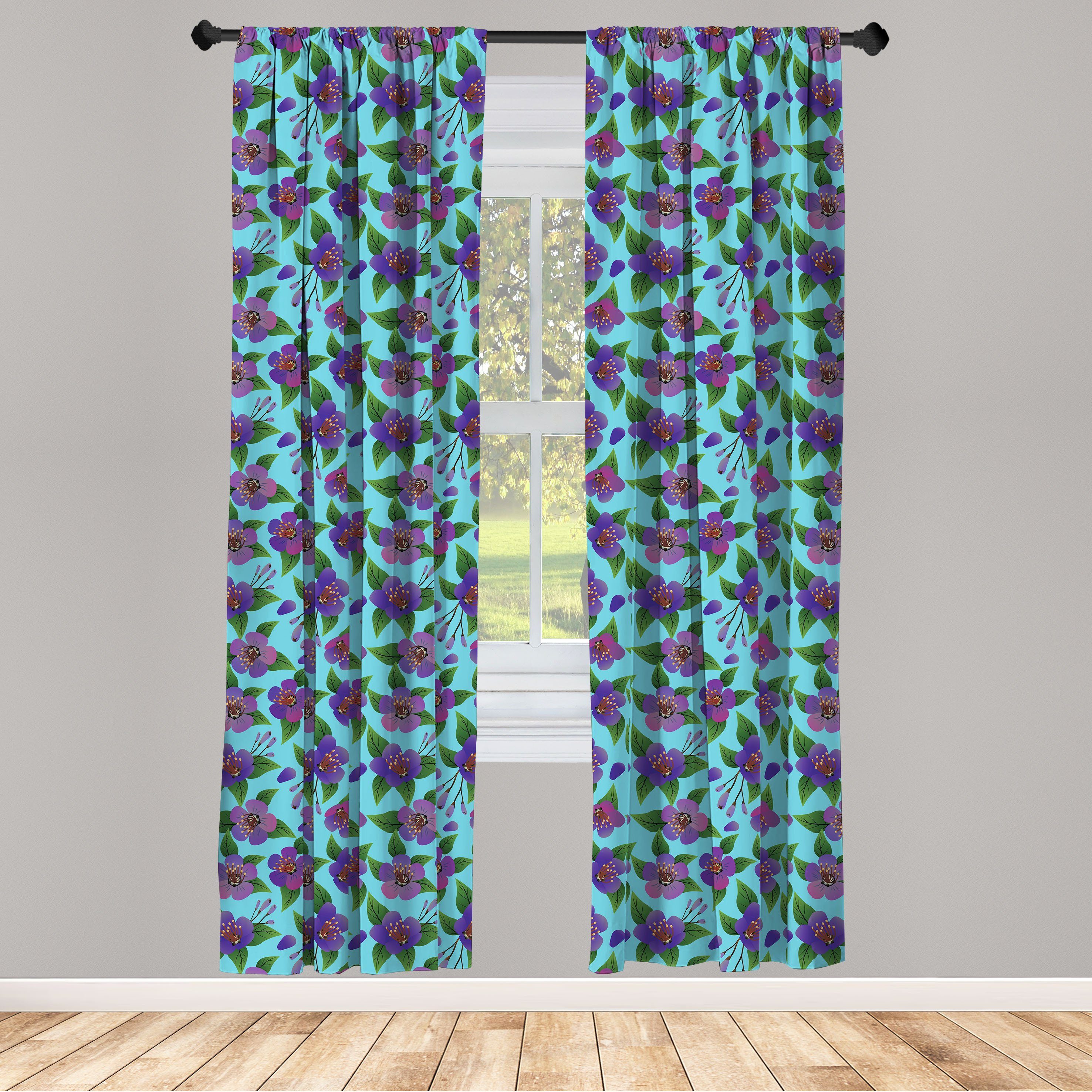 Gardine Vorhang für Wohnzimmer Schlafzimmer Dekor, Abakuhaus, Microfaser, Asian Blätter Bunte Flora Entwurf