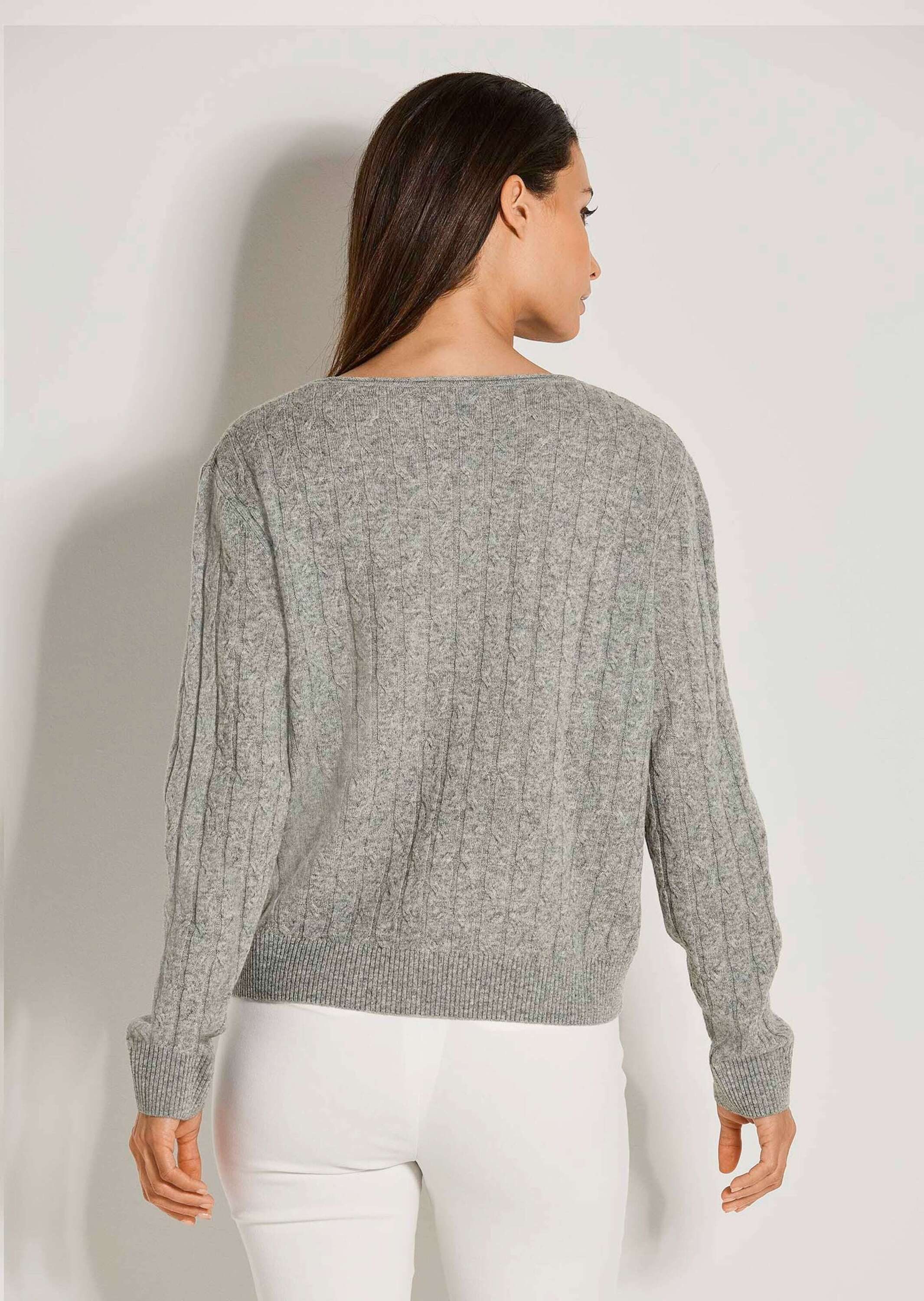 MADELEINE Strickpullover Eleganter Wollpullover mit Zopfmuster Rippstrickpullover mit Rundhals und langen Ärmeln