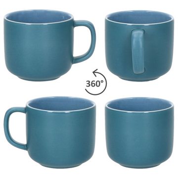 Ritzenhoff & Breker Tasse Ritzenhoff 6er Set Jasper Kaffeetassen mit Untertassen Ozeanblau, Steingut