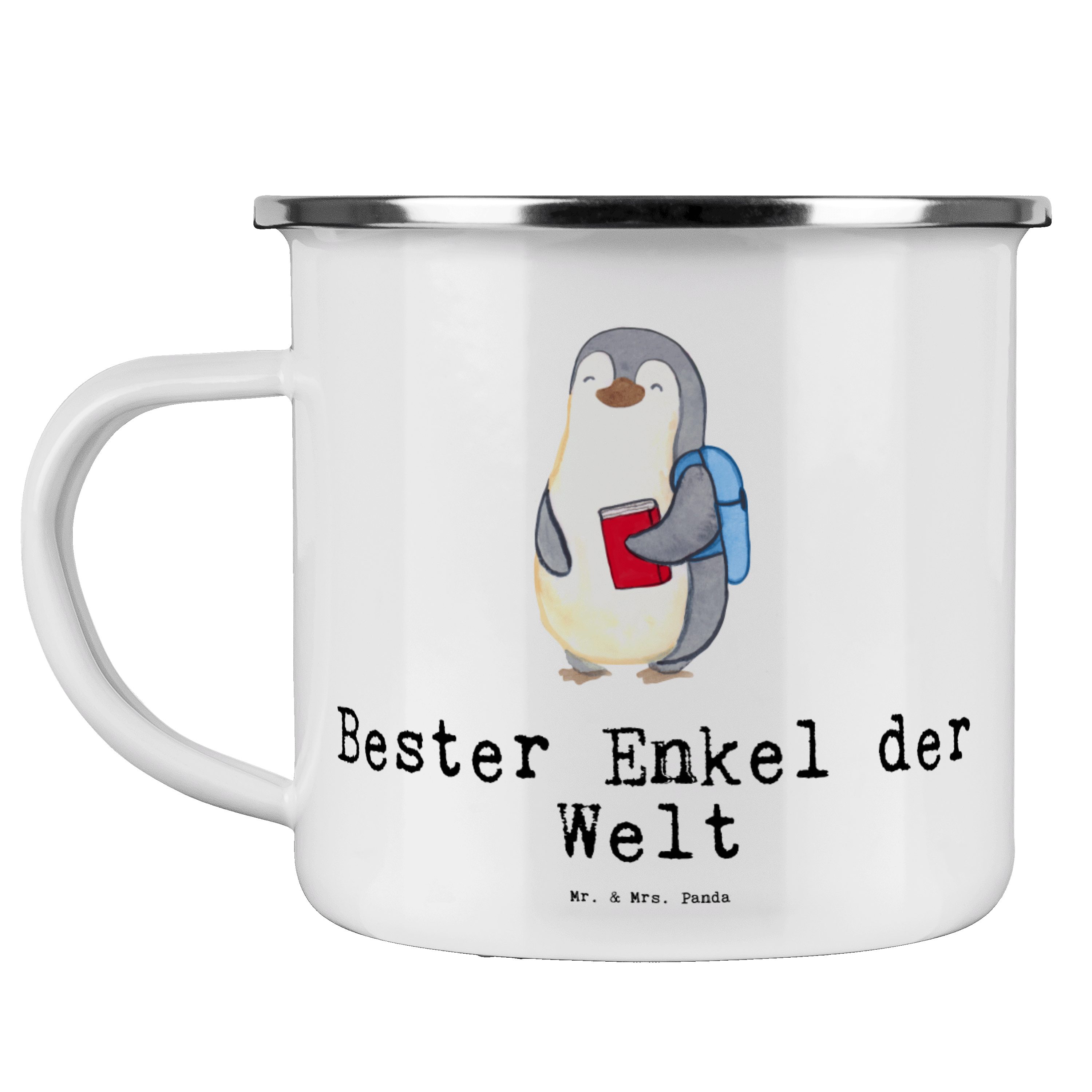 Mr. & Mrs. Panda Becher Pinguin Bester Enkel der Welt - Weiß - Geschenk, Großsohn, Emaille Tr, Emaille | Becher