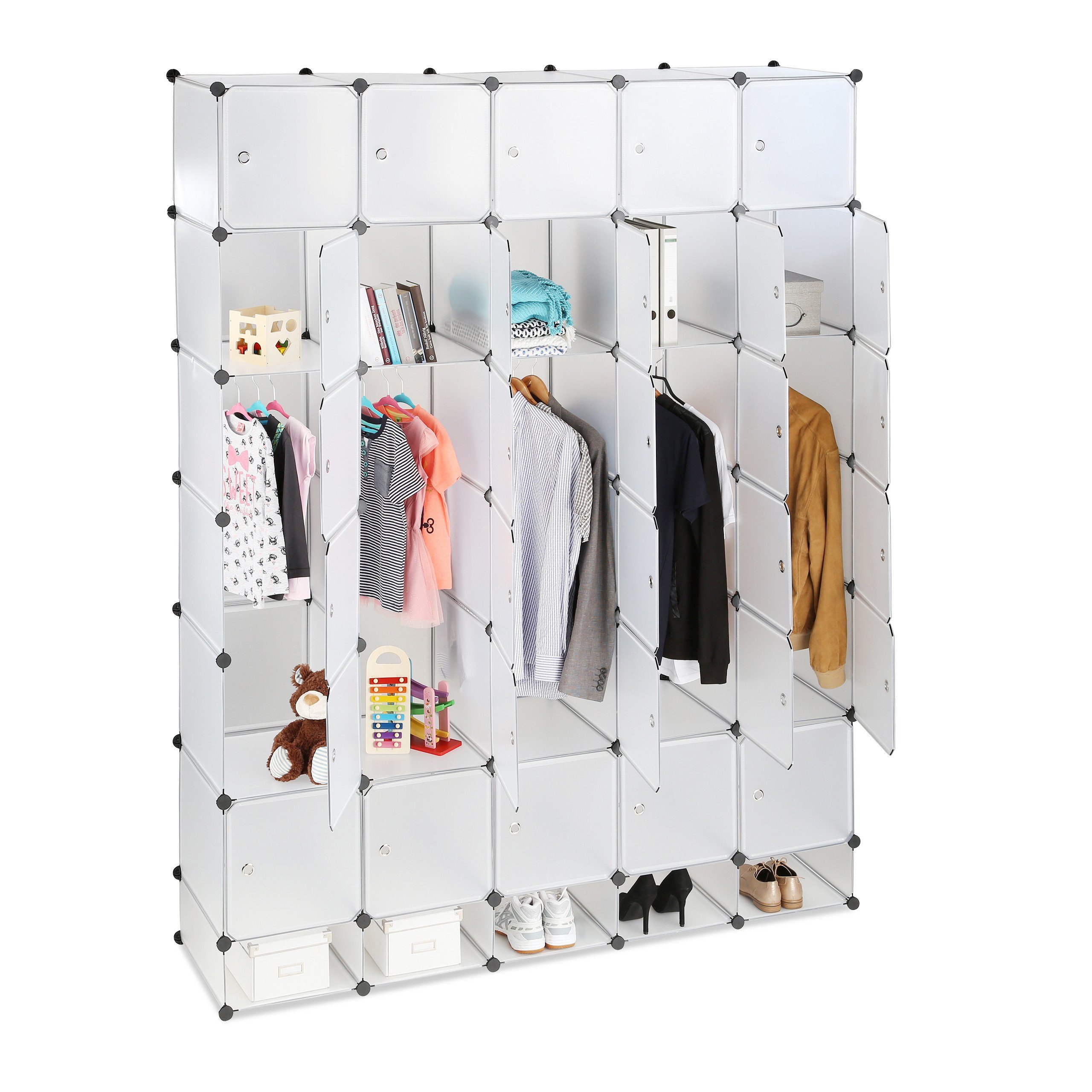 relaxdays Kleiderschrank XXL Kleiderschrank Transparent Schwarz transparent Silber | Transparent Stecksystem