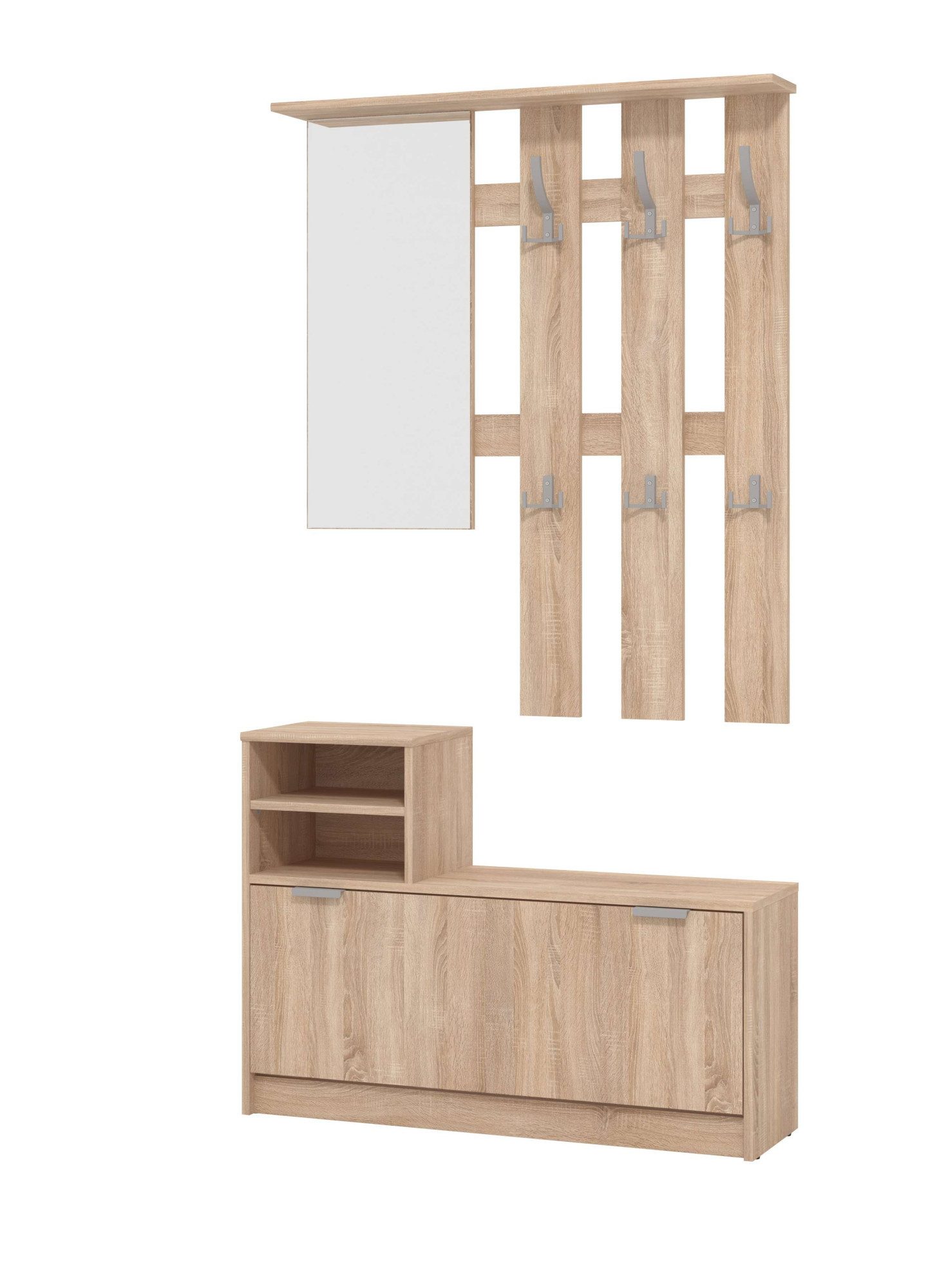 Home affaire Garderoben-Set Ravenna Flurgarderobe, Dielenschrank, Kompaktgarderobe, Breite 100 cm, (Komplett-Set, 2-St), inkl. Schuhschrank und Garderobenpaneel, mit Klapptür, Spiegel, Haken