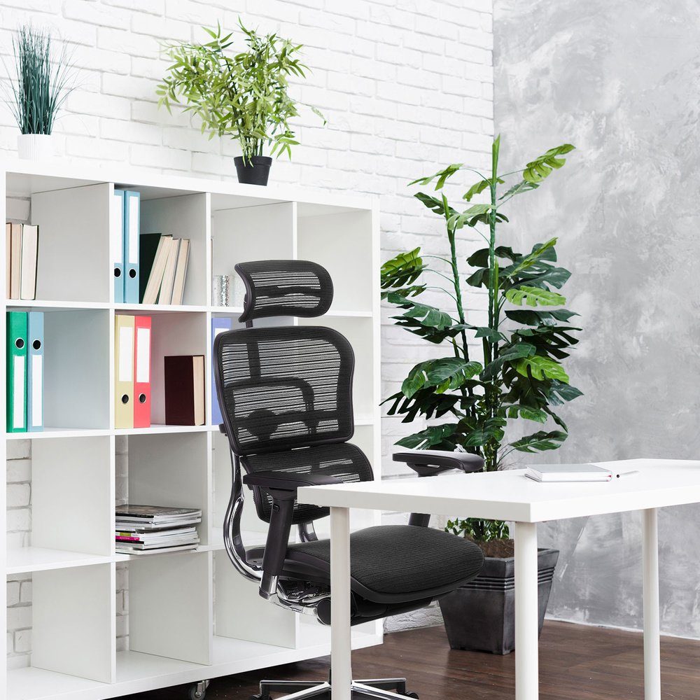 hjh OFFICE Netzstoff St), Luxus ergonomisch (1 Chefsessel Bürostuhl Schwarz Drehstuhl ERGOHUMAN