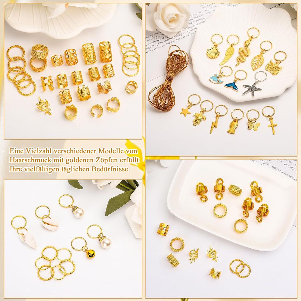 HoyoLee Haarspange 285 Stück Haarschmuck für Zöpfe, Verstellbar Metall Haar, Loc-Charms