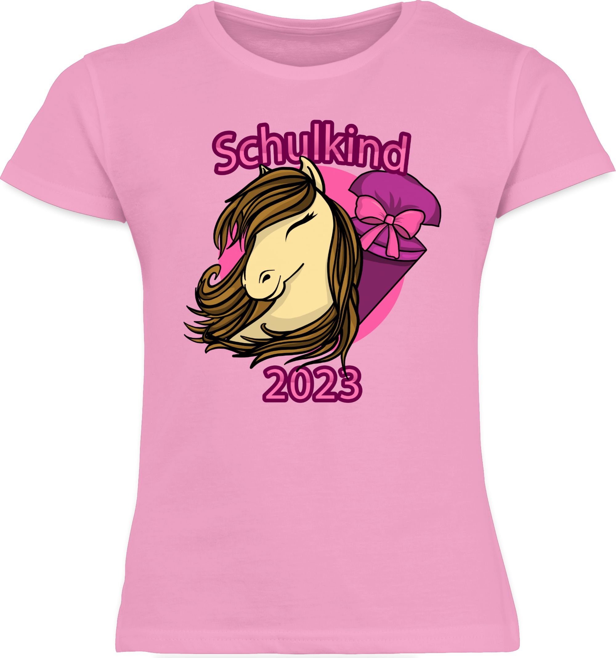 Shirtracer T-Shirt Schulkind 2023 Pferd Schultüte Einschulung Mädchen 2 mit Rosa