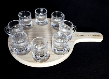 DanDiBo Schnapsglas Schnapsrunde 20 cm mit Gravur und 8 Gläser Schnapsbrett Leiste Schnapslatte, Holz