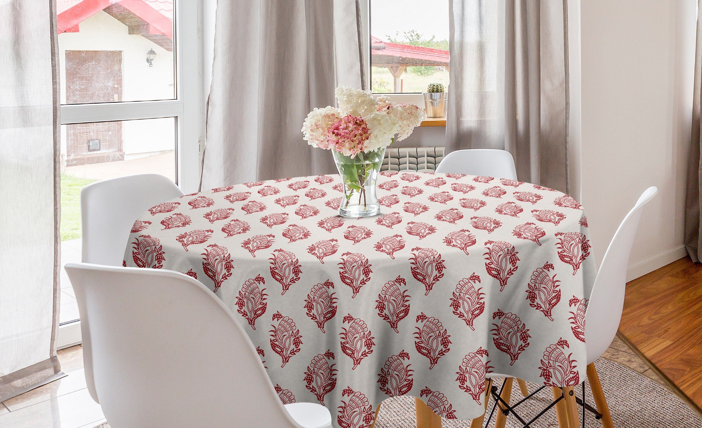 Abakuhaus Tischdecke Kreis Tischdecke Abdeckung für Esszimmer Küche Dekoration, naturfarben Jacobean Floral Art