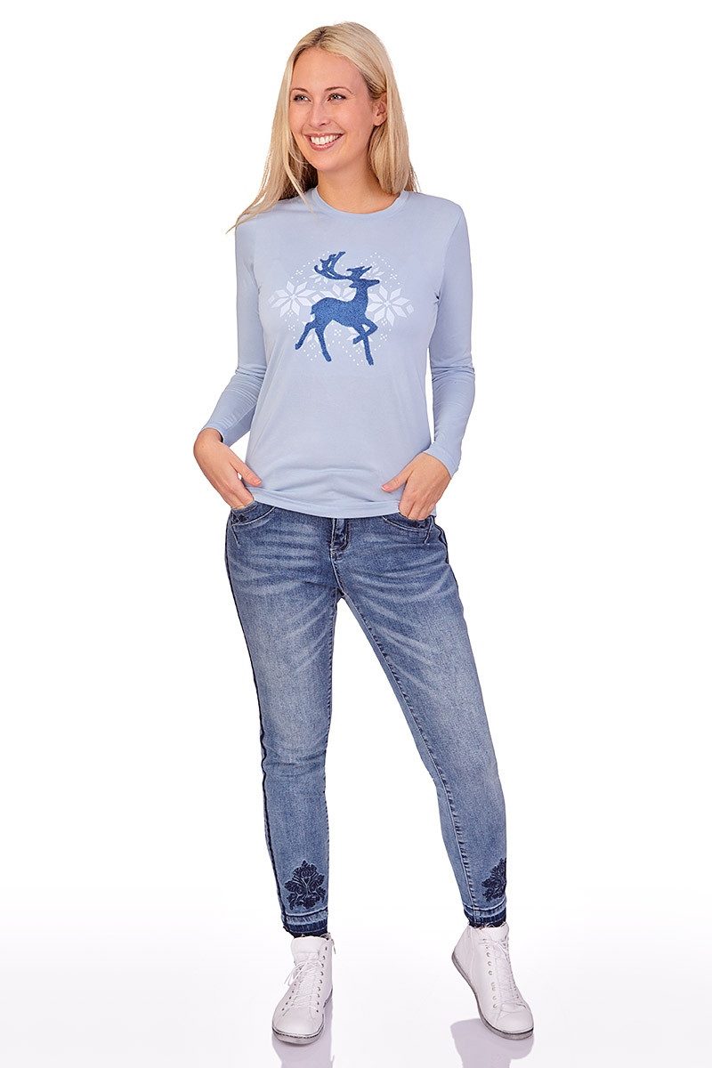 Piz Palü Trachtenshirt Longsleeve Damen - GERBRUNN - cashmere blue