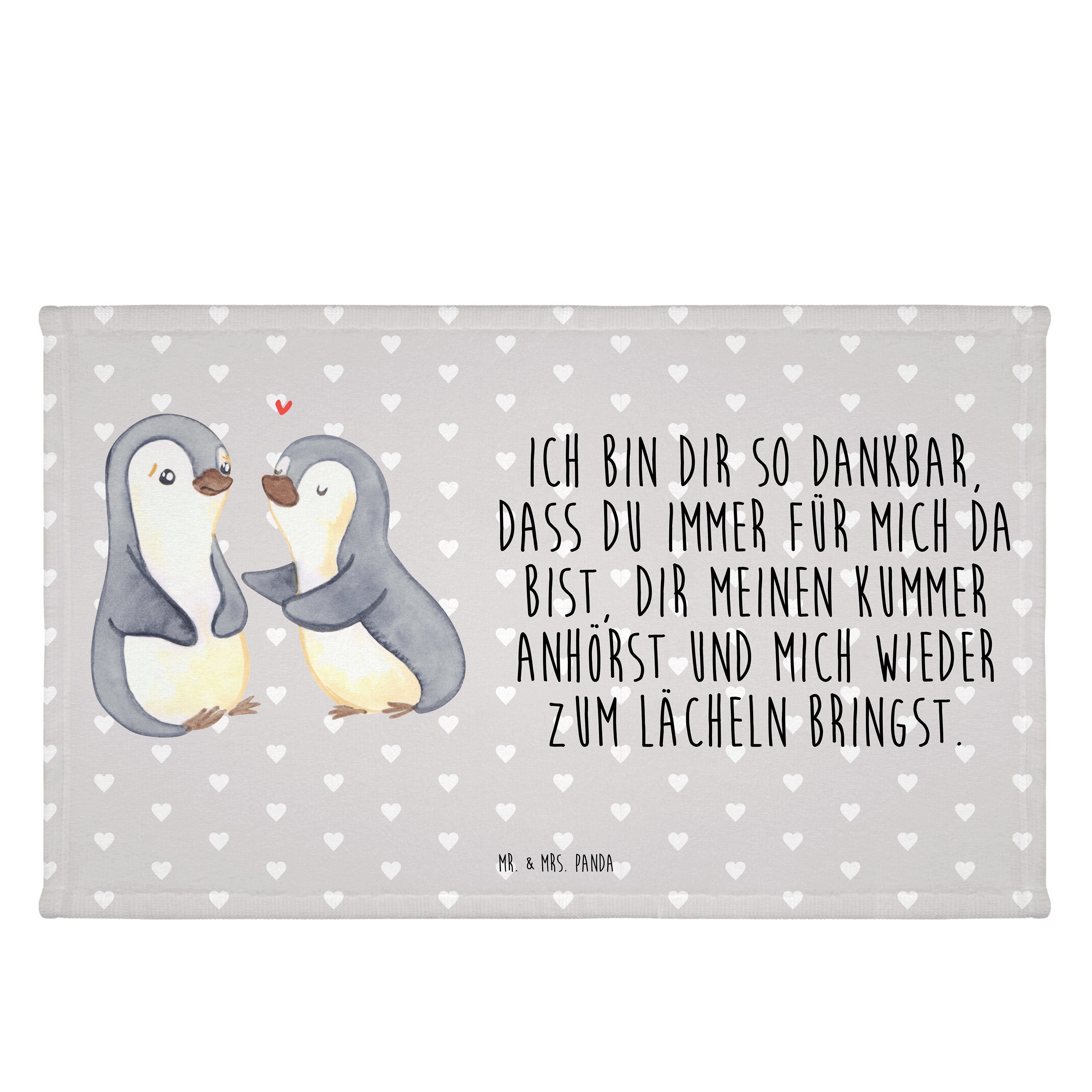 Mr. & Mrs. Panda Handtuch Pinguine trösten - Grau Pastell - Geschenk, für  Ehemann, Gästetuch, G, (1-St)