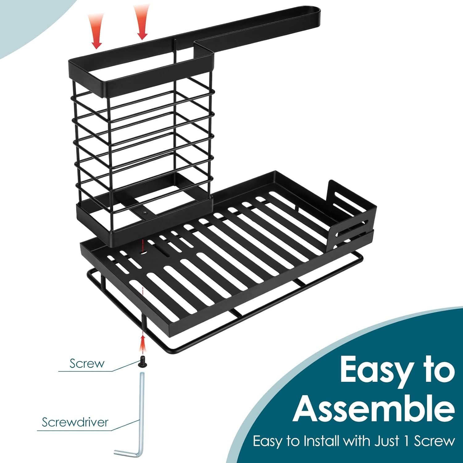 Refined Living Küchenorganizer-Set Spülbecken Organizer Küchen, Spüllappenhalter mit Abflusspfanne, (Schwammhalter, Spülmittel Halterung Küche, Waschbecken Abwa – Bild 5 von 5