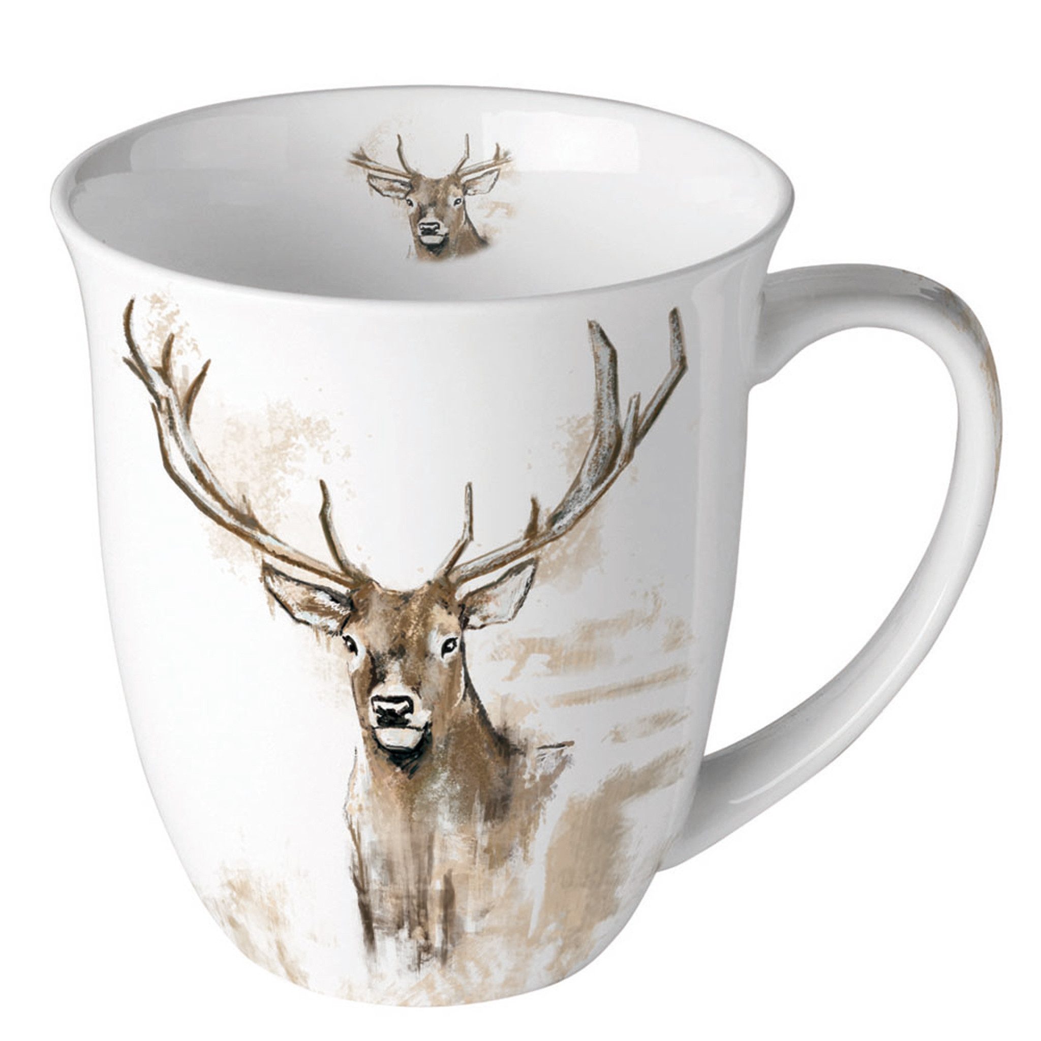 Ambiente Luxury Paper Products Tasse, Keramik, Tasse 10cm Porzellan 0,4L mit Hirsch Motiv