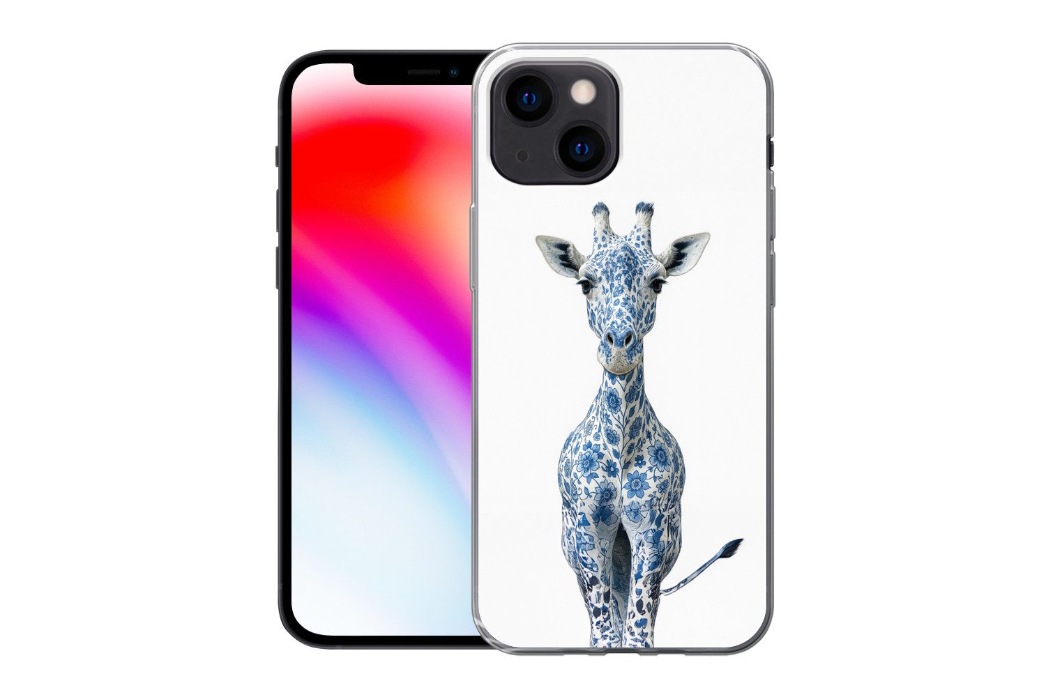MuchoWow Handyhülle für Apple iPhone 13 mini Giraffe - Delfter Blau - Tiere - Minimalistis, Smartphone-Bumper, Print, Handy Schutzhülle Dünn