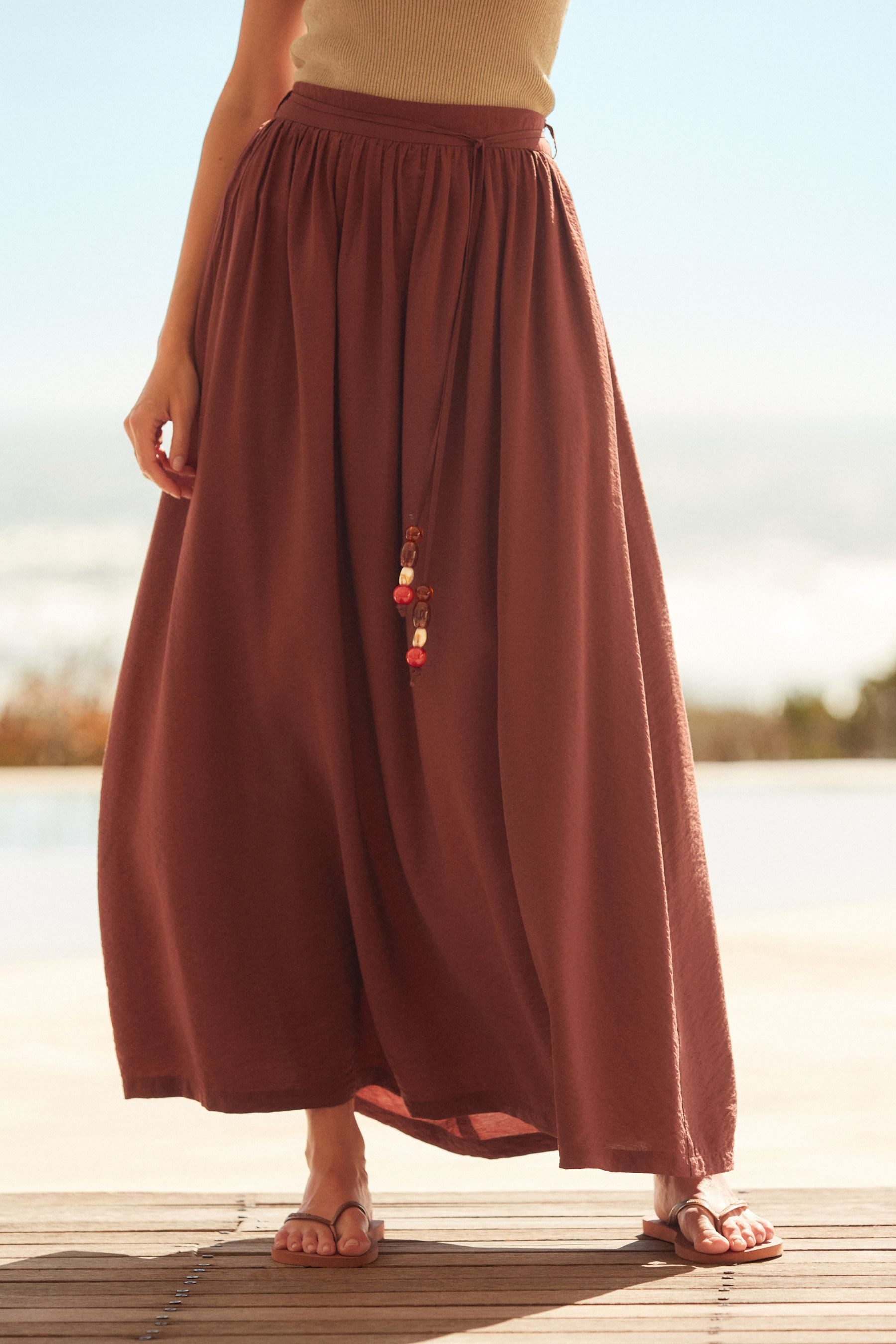 Next Maxirock Strukturierter Maxirock Perlengürtel – Kurzgröße (1-tlg)