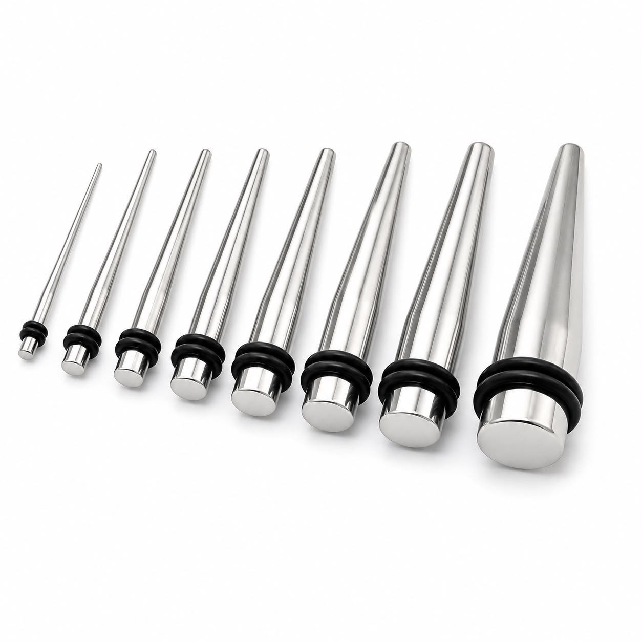 Taffstyle Dehnungsstab 8er Set Dehnset Edelstahl Ohr Expander Piercing Taper Set (8 Dehnstäbe aus Edelstahl mit je zwei Silikonringen in 8 Größen von 1,6 mm bis 8 mm für sanftes und kontrolliertes Dehnen)