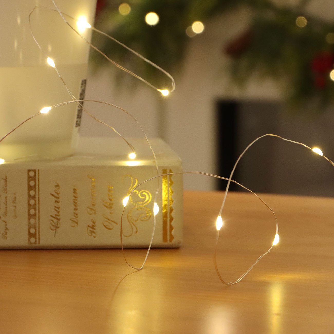 shop'n smile ideoon LED-Lichterkette LED Micro Draht Lichterkette 10m 100 LEDs Warmweiß Timer Fernbedienung, 10m Micro-Drahtlichterkette, 8 Leuchtmodi, Infrarot – Bild 5 von 5