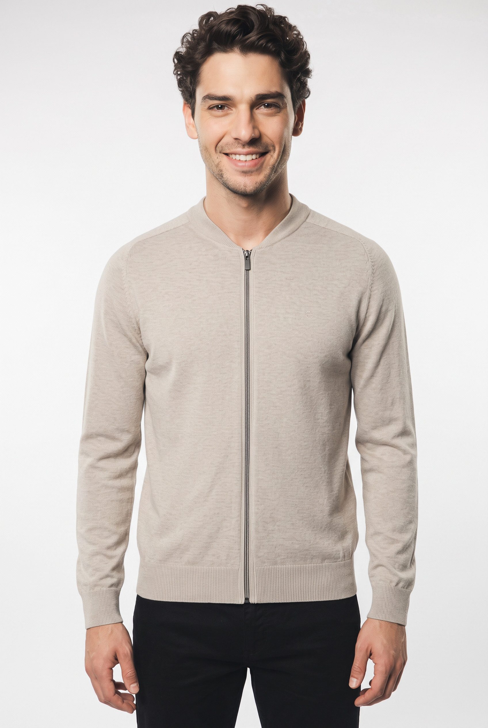 CASAMODA Strickjacke Strickjacke mit Reißverschluss und Blouson-Kragen