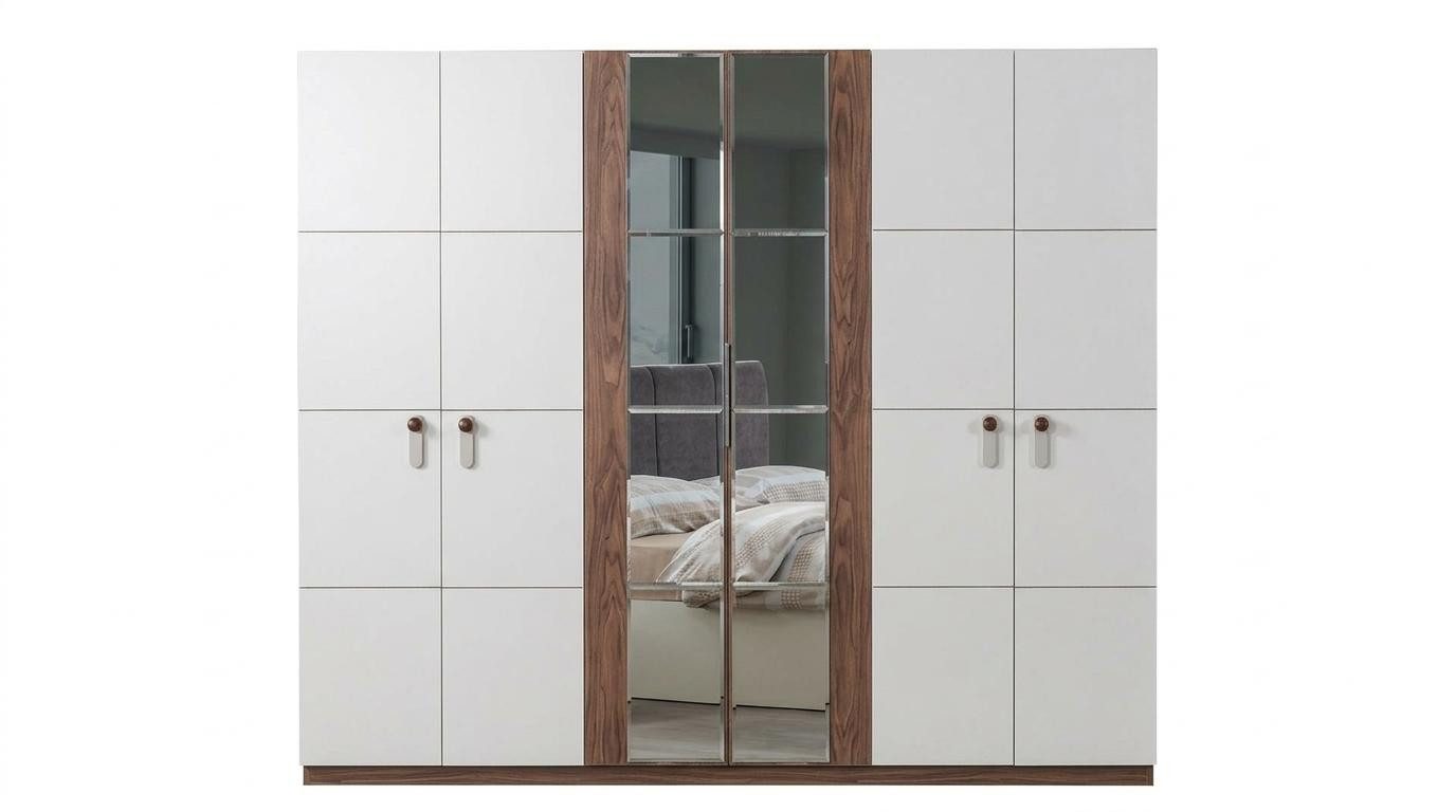JVmoebel Kleiderschrank Weiß-Brauner Kleiderschrank Spiegeltürenschrank Holzschränke Made in Europa