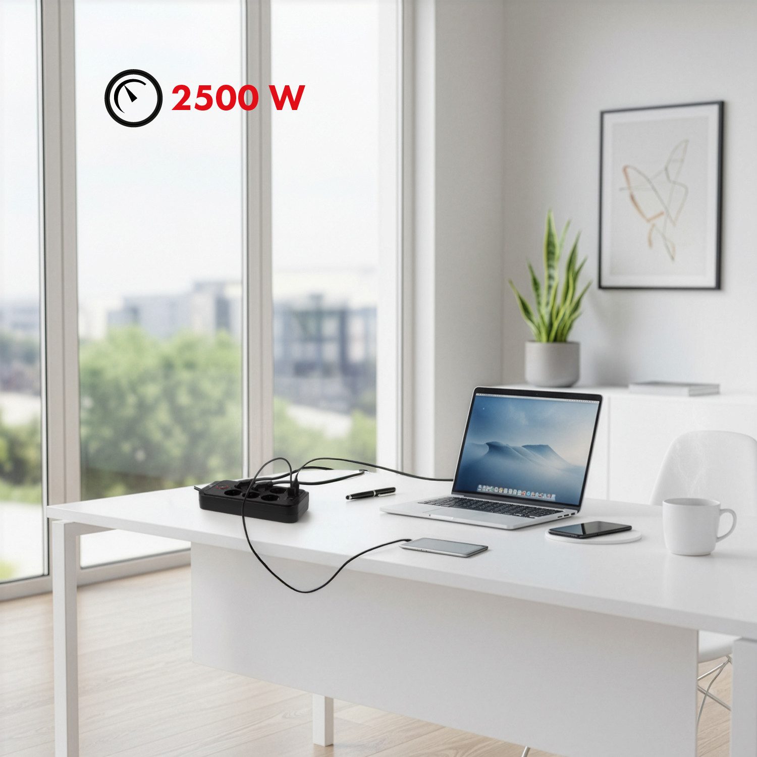 Maclean Steckdosenleiste 6 Steckdosen 2500W 4xUSB Mehrfachsteckdose 6-fach (Ein-/Ausschalter, Kabellänge 1,5 m), 110-240V AC 50/60Hz, 2,1A max 2500W – Bild 5 von 5