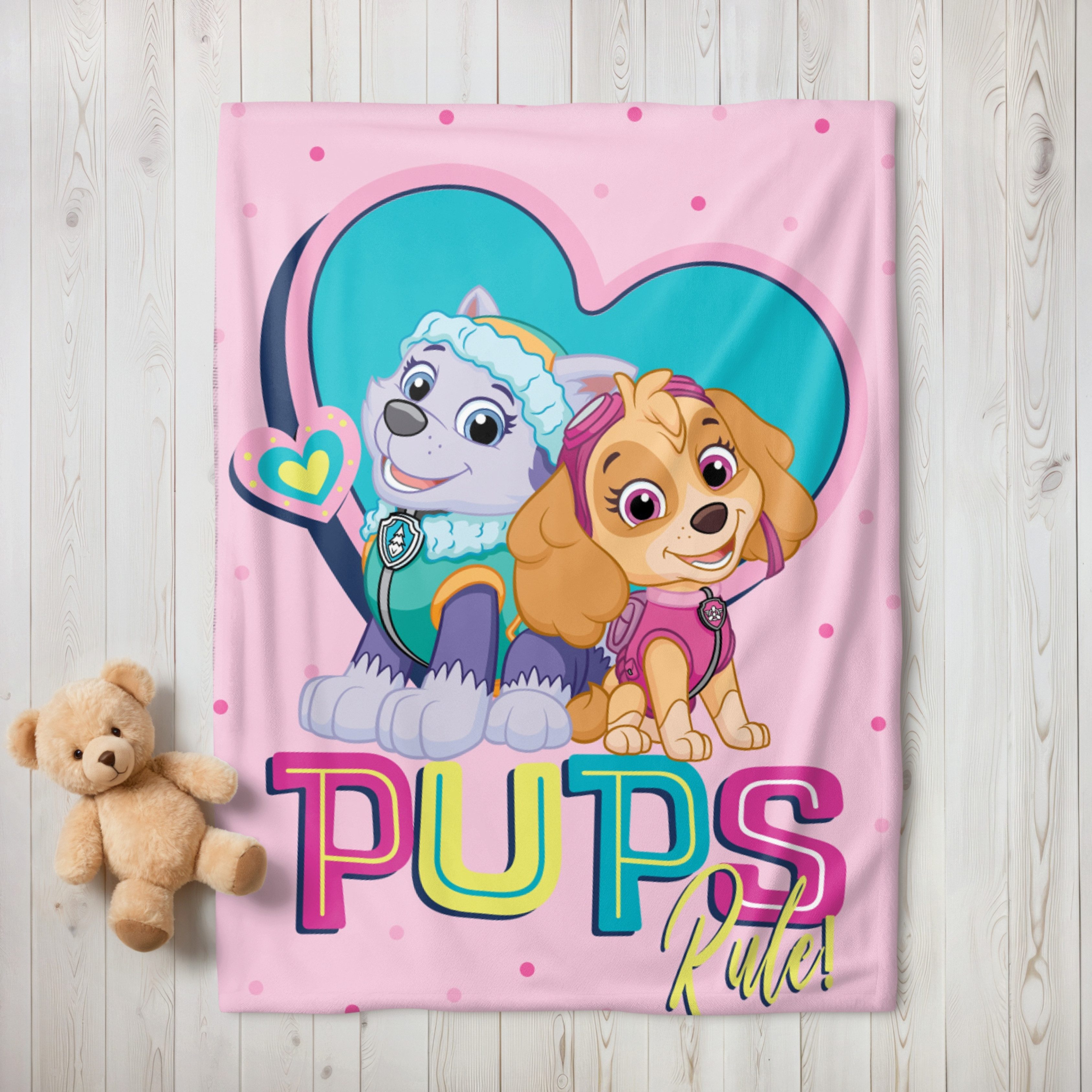 Kinderdecke Paw Patrol 130x170 cm, weich und kuschelig, passend zur Bettwäsche, MTOnlinehandel, das perfekte Geschenk für Mädchen, Fleece-Decke in rosa – Bild 4 von 5