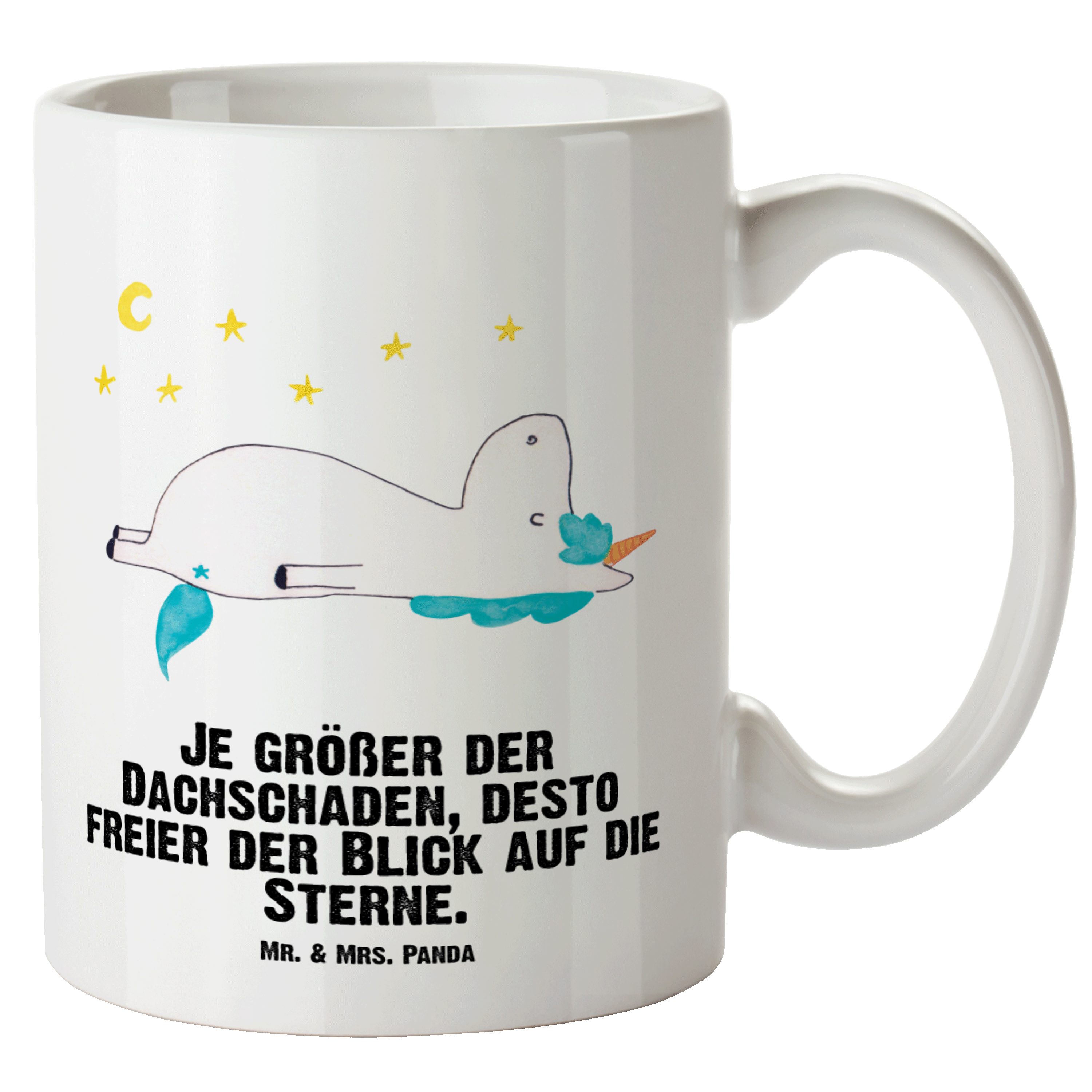 Mr. & Mrs. Panda Tasse Sternenhimmel Einhorn Unicorn, Keramik Kaffeetasse, - Geschenk, - Tasse XL Grosse Weiß