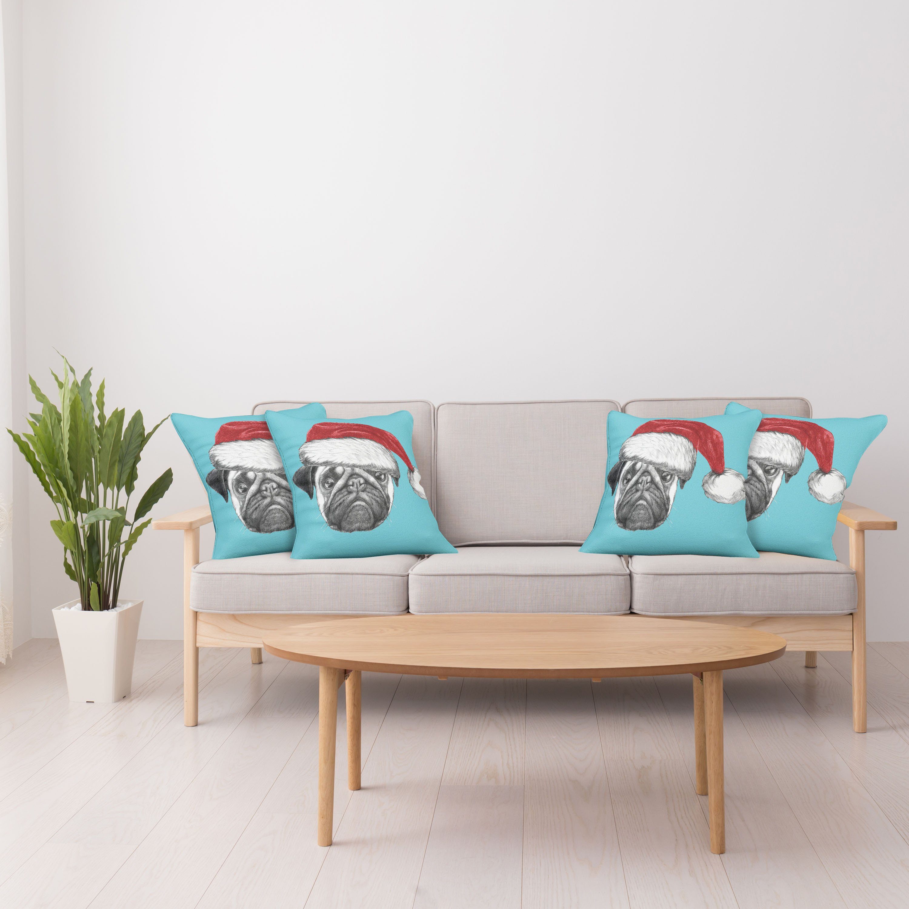 Doppelseitiger Modern Abakuhaus Weihnachtsmütze (4 X-Mas Hund mit Stück), Digitaldruck, Accent Kissenbezüge Mops