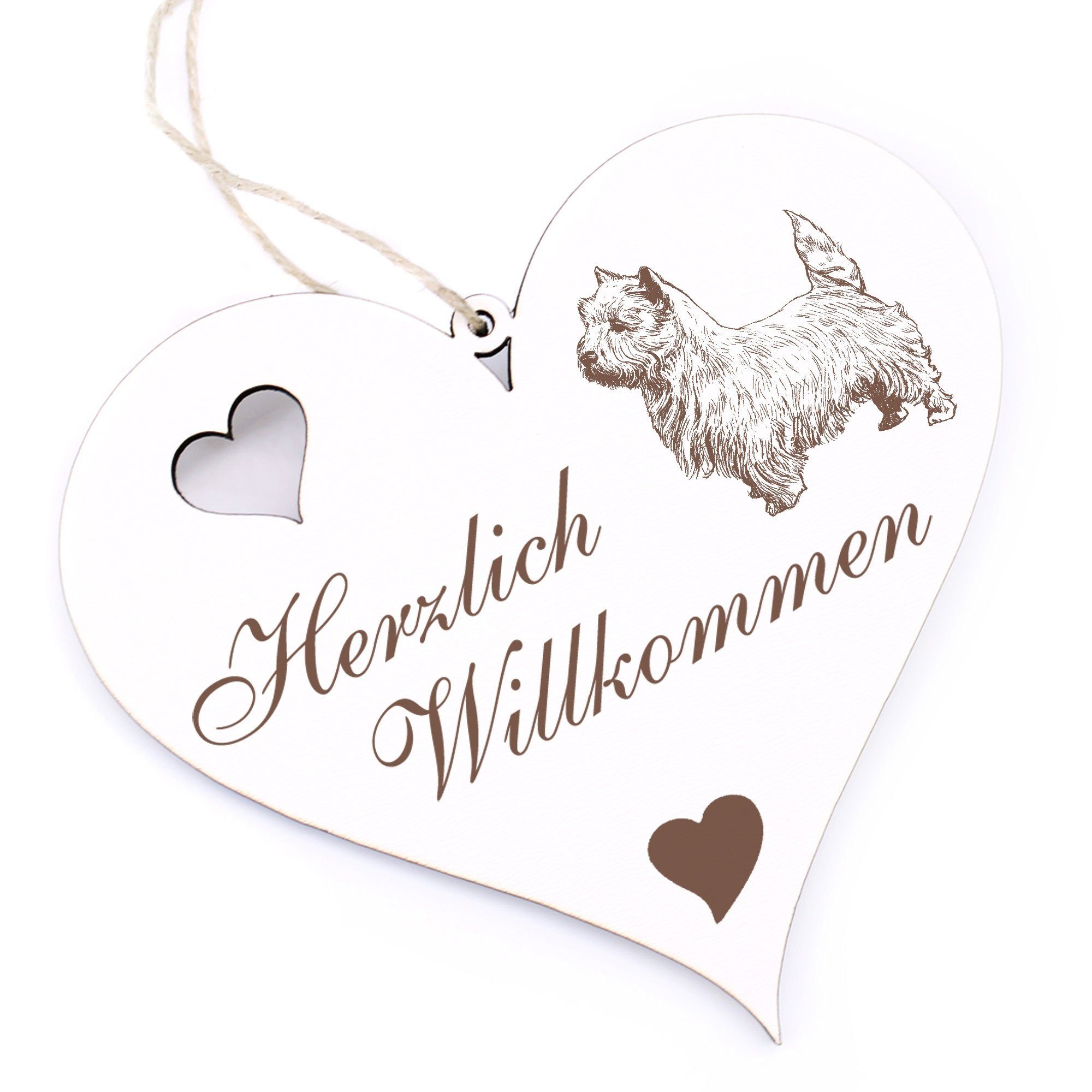 Dekolando Hängedekoration Herzlich Willkommen - 13x12cm - Terrier Highland White West