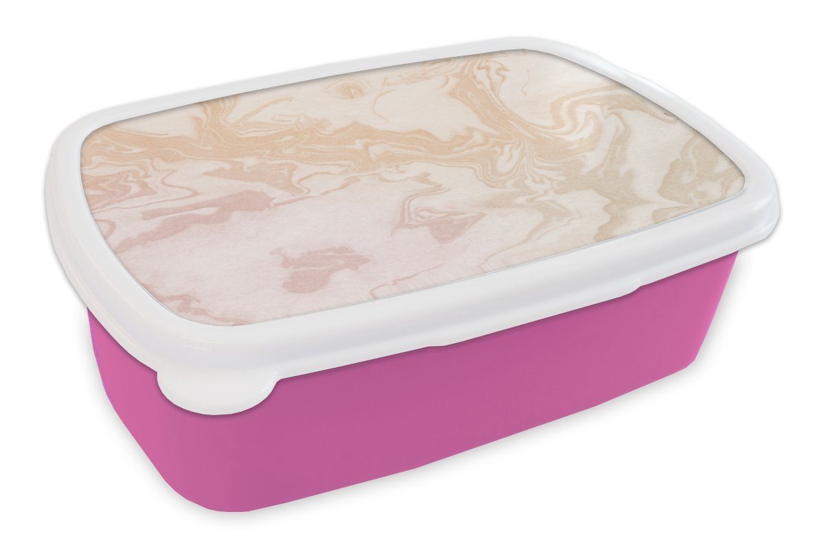MuchoWow Lunchbox Marmor - Orange - Muster, Kunststoff, (2-tlg), Brotbox für Erwachsene, Brotdose Kinder, Snackbox, Mädchen, Kunststoff rosa