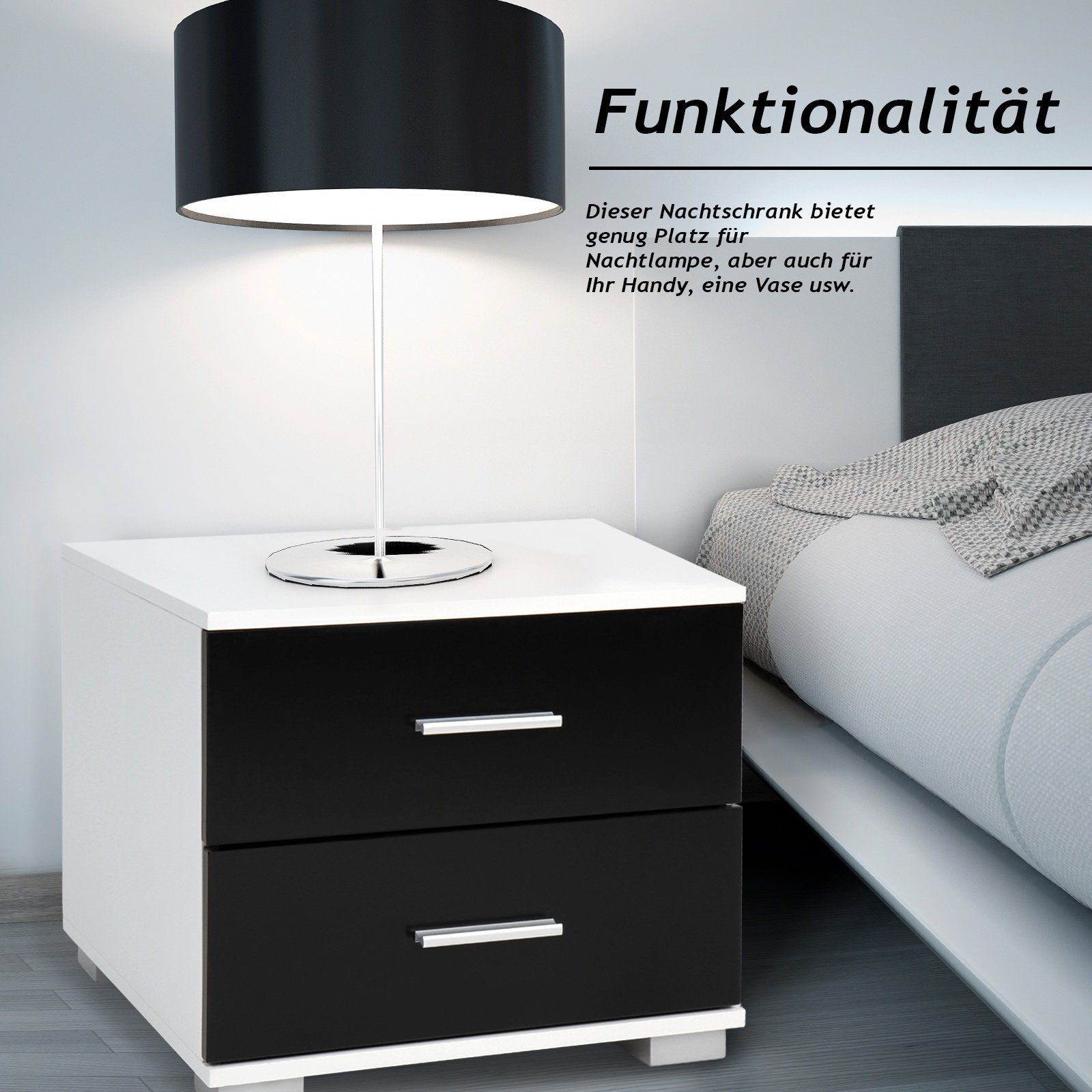 VENDOMNIA Nachttisch Nachtschrank 2er Set - 40x40x35 cm (Farbwahl, Nachtkommode, Ablagetisch, Schlafzimmer Nachtkommode für Boxspringbett), Griffe aus Metall - MDF - 2 Schubladen