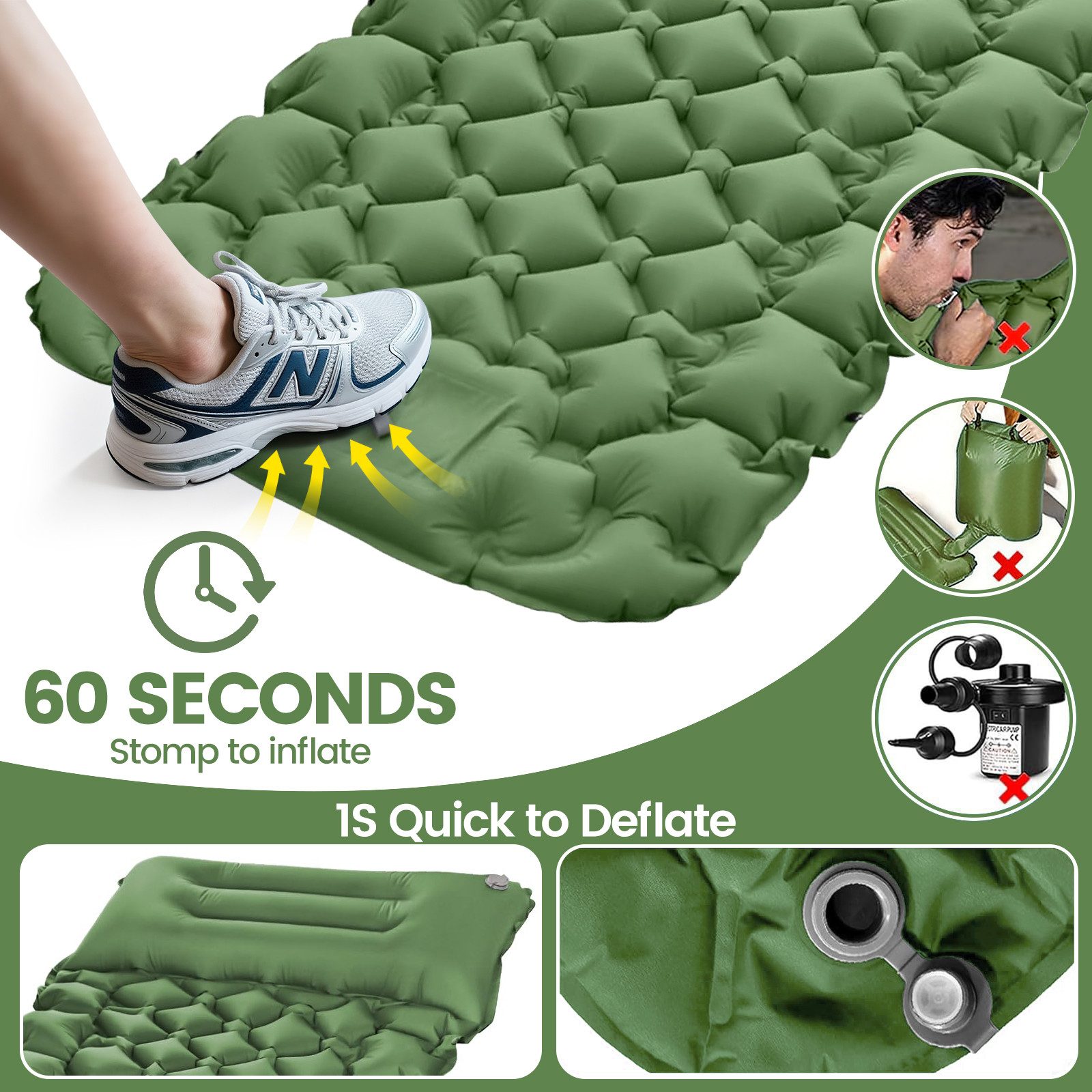 Bundviel Isomatte Outdoor Camping Isomatte Selbstaufblasend Ultraleicht Luftmatratze, erschleißfest/wasserabweisend/Reißfestigkeit