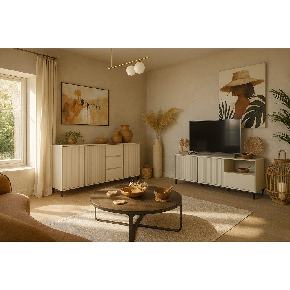 Lomadox Wohnzimmer-Set AMELIA-129, (Mega-Spar-Set, 2-St., Lowboard Sideboard), Sideboard Lowboard Kaschmir Rillen