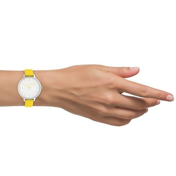 OOZOO Quarzuhr Oozoo Jugend Armbanduhr gelb, (Analoguhr), Jugenduhr rund, mittel (ca. 34mm) Lederarmband, Fashion-Style
