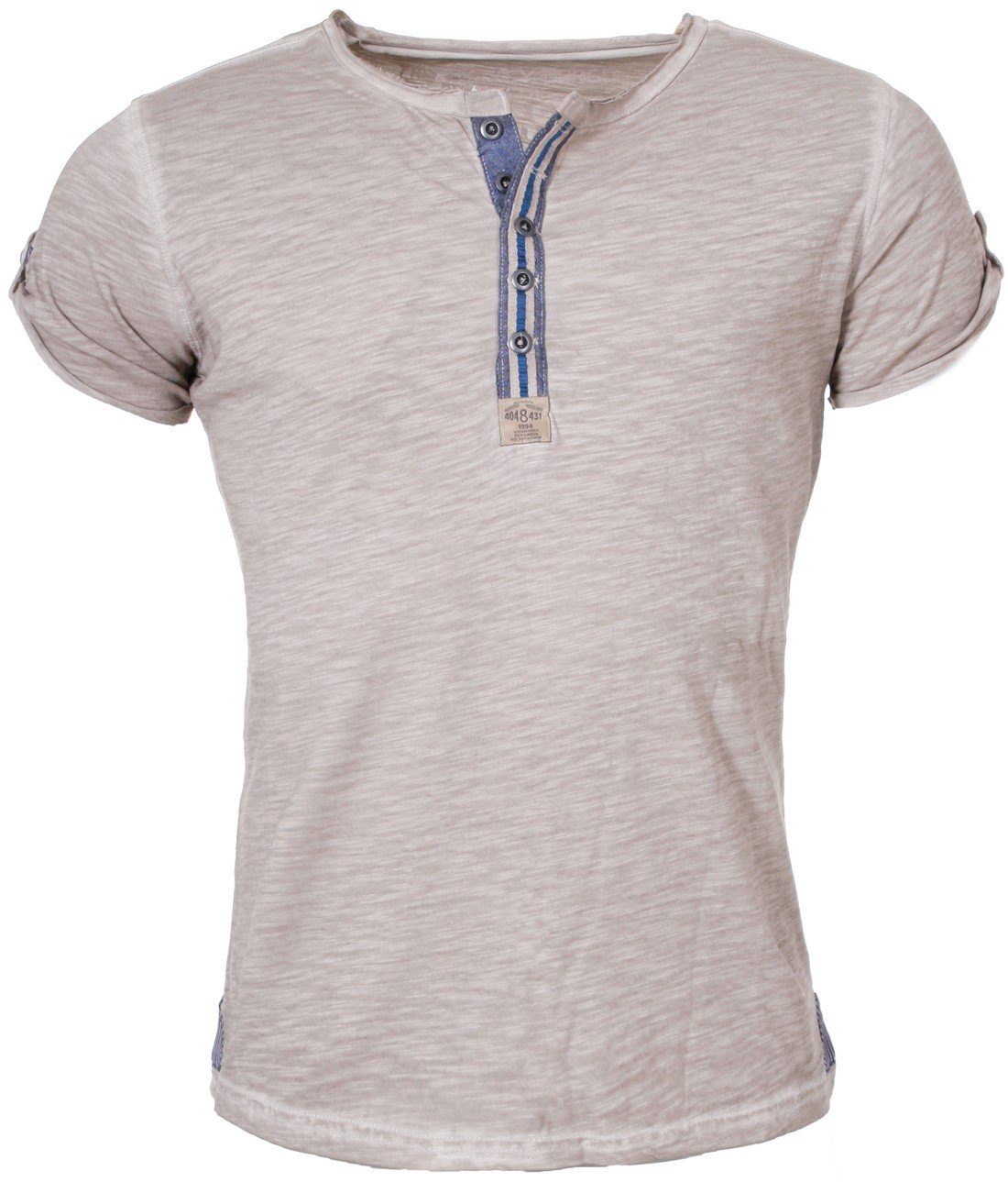 Key Largo T-Shirt für Herren Arena button vintage Look MT00023 mit Knopfleiste unifarben kurzarm slim fit Sand
