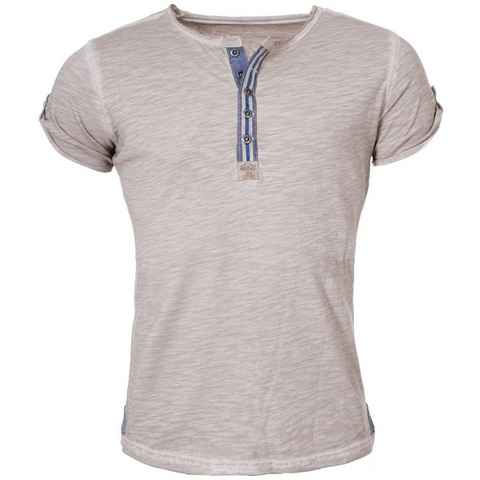 Key Largo T-Shirt für Herren Arena button vintage Look MT00023 mit Knopfleiste unifarben kurzarm slim fit