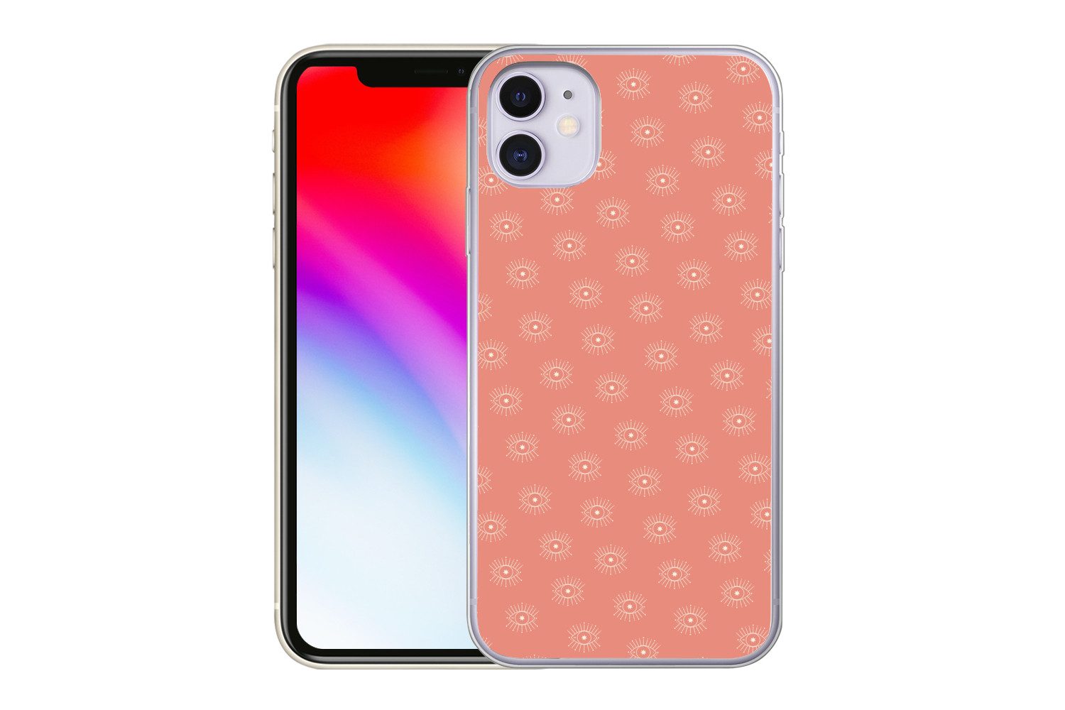 MuchoWow Handyhülle für Apple iPhone 11 Boho - Druck - Rosa - Weiß - Augen, Smartphone-Bumper, Print, Handy Schutzhülle Dünn