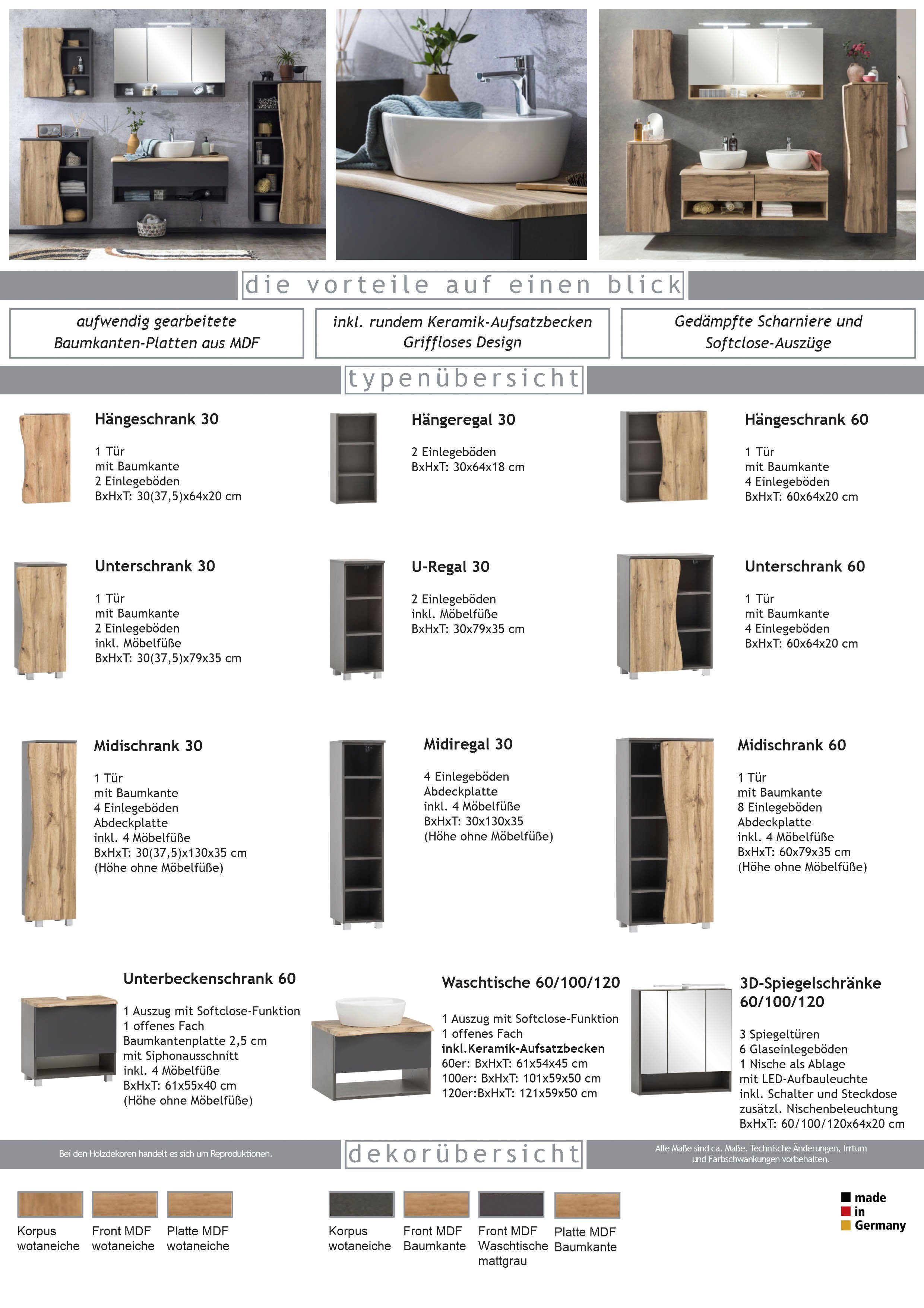 HELD MÖBEL Spiegelschrank 100 Breite Stubach graphit cm | graphit