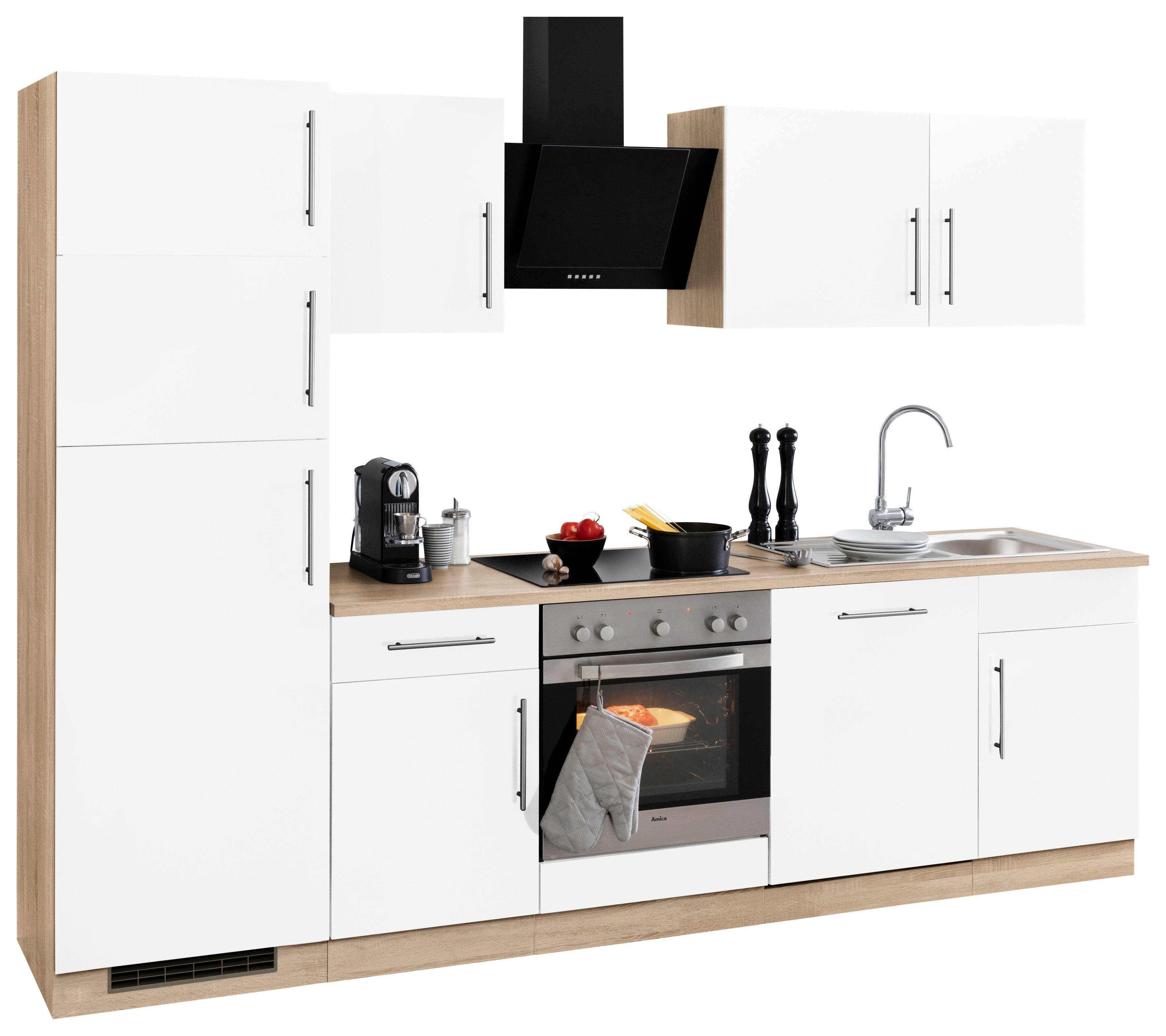 wiho Küchen Küchenzeile Cali, mit E-Geräten und Kühl-Gefrierkombination,  Breite 280 cm | Küchenzeilen mit Geräten