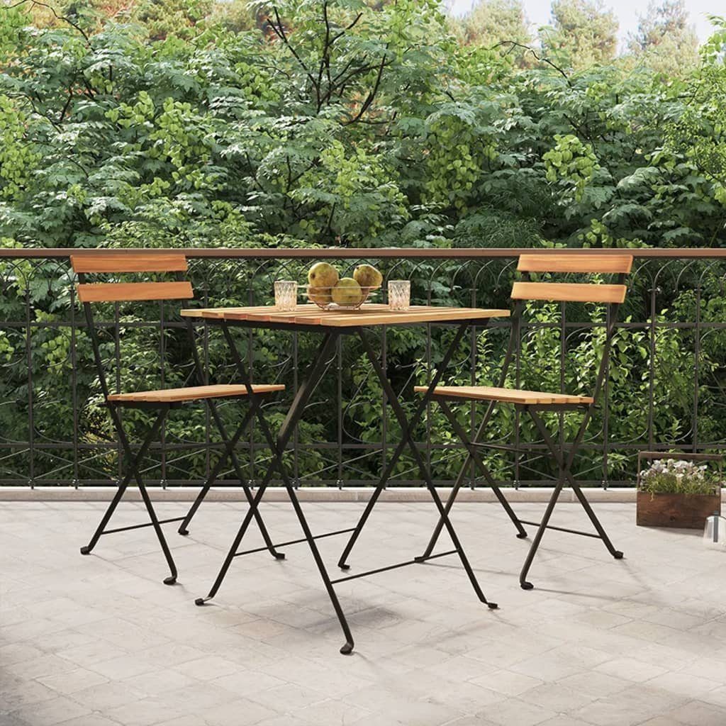 furnicato Garten-Essgruppe 3-tlg. Bistro-Set Klappbar Massivholz Teak und Stahl