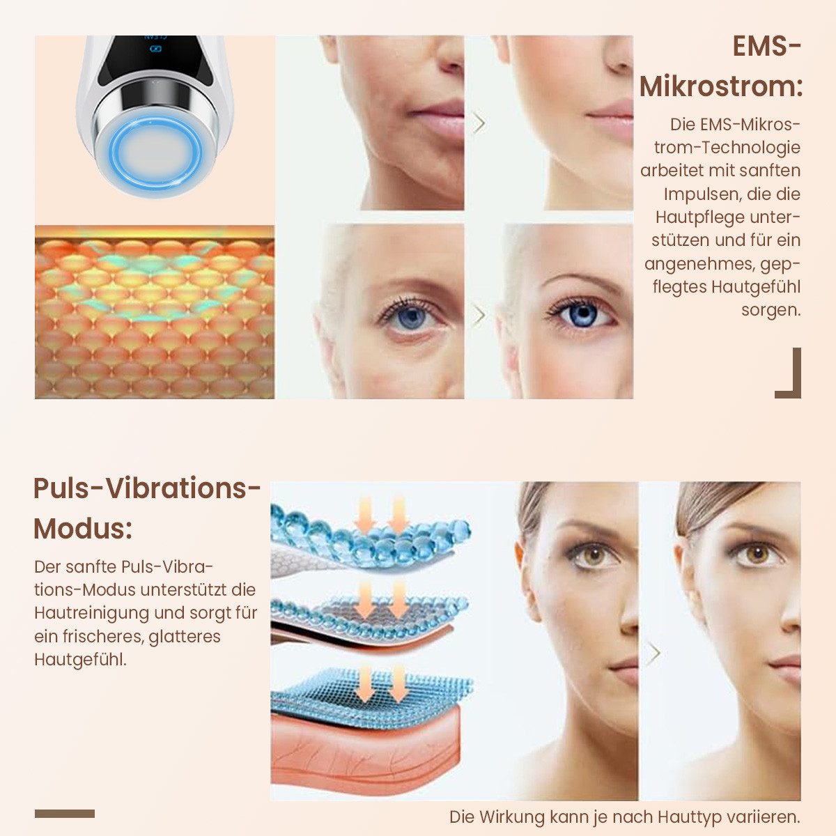 FOSMET Gesichtsmassagegerät 6 in 1 EMS RF Gesichtsmassagegerät mit LED, Wärme und Kälte, 6-in-1 Anti-Aging Gerät, Elektrisches Beauty Tool für tägliche Hautpfle – Bild 4 von 5