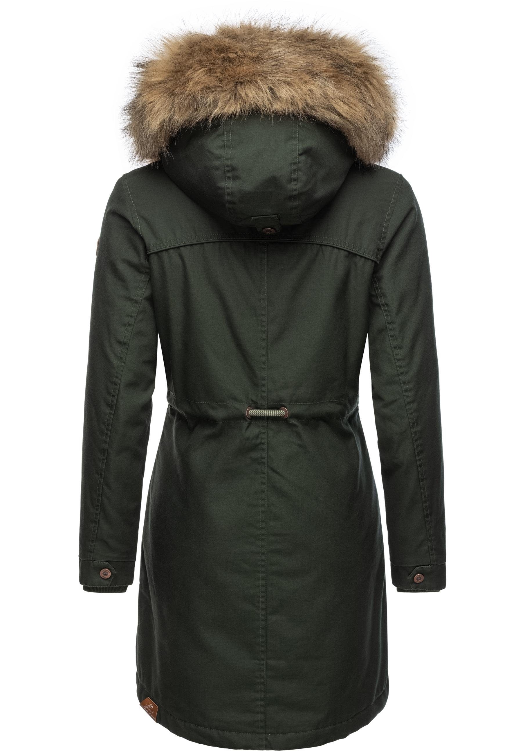 Ragwear Winterjacke Tawny stylischer Winterparka mit großer Kapuze und Kunstfellkragen