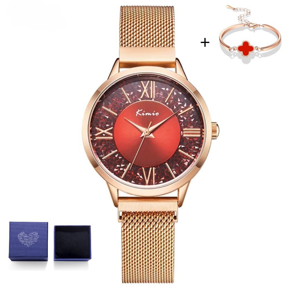 Tidy Quarzuhr KIMIO Damenuhr Rot Set – Roségold mit Armband und Geschenkschachtel