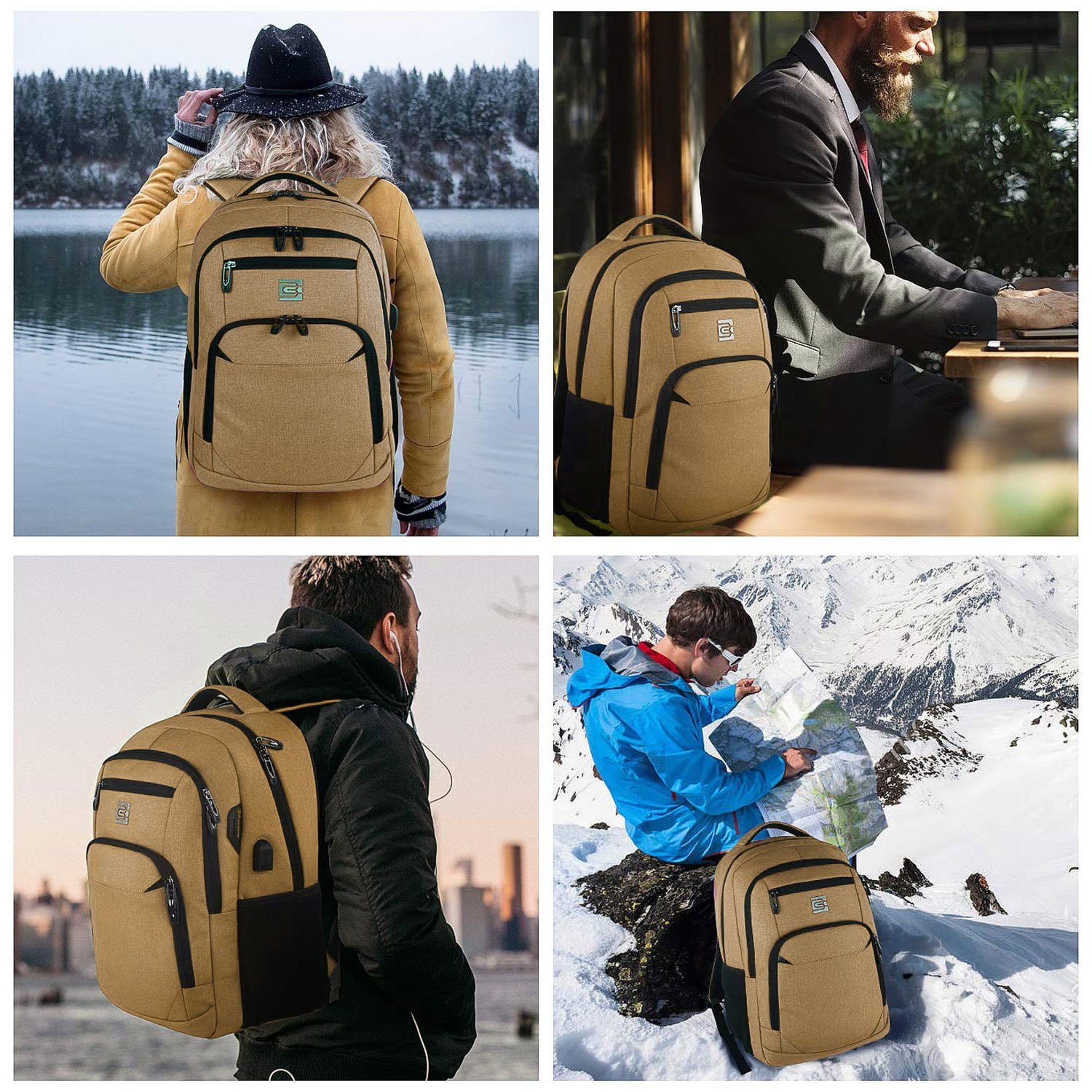 Anti-Diebstahl, Sportrucksack, Backpack (Laptop Rucksäcke Reisen Teenager Schule Laptopfach), Arbeit Laptoptasche Tasche Wasserbeständig Freizeit USB-Anschluss, Business Notebook Khaki Laptoprucksack Laptop REDOM Damen mit Schulrucksack Jungen Rucksack, mit Rucksack Uni Herren