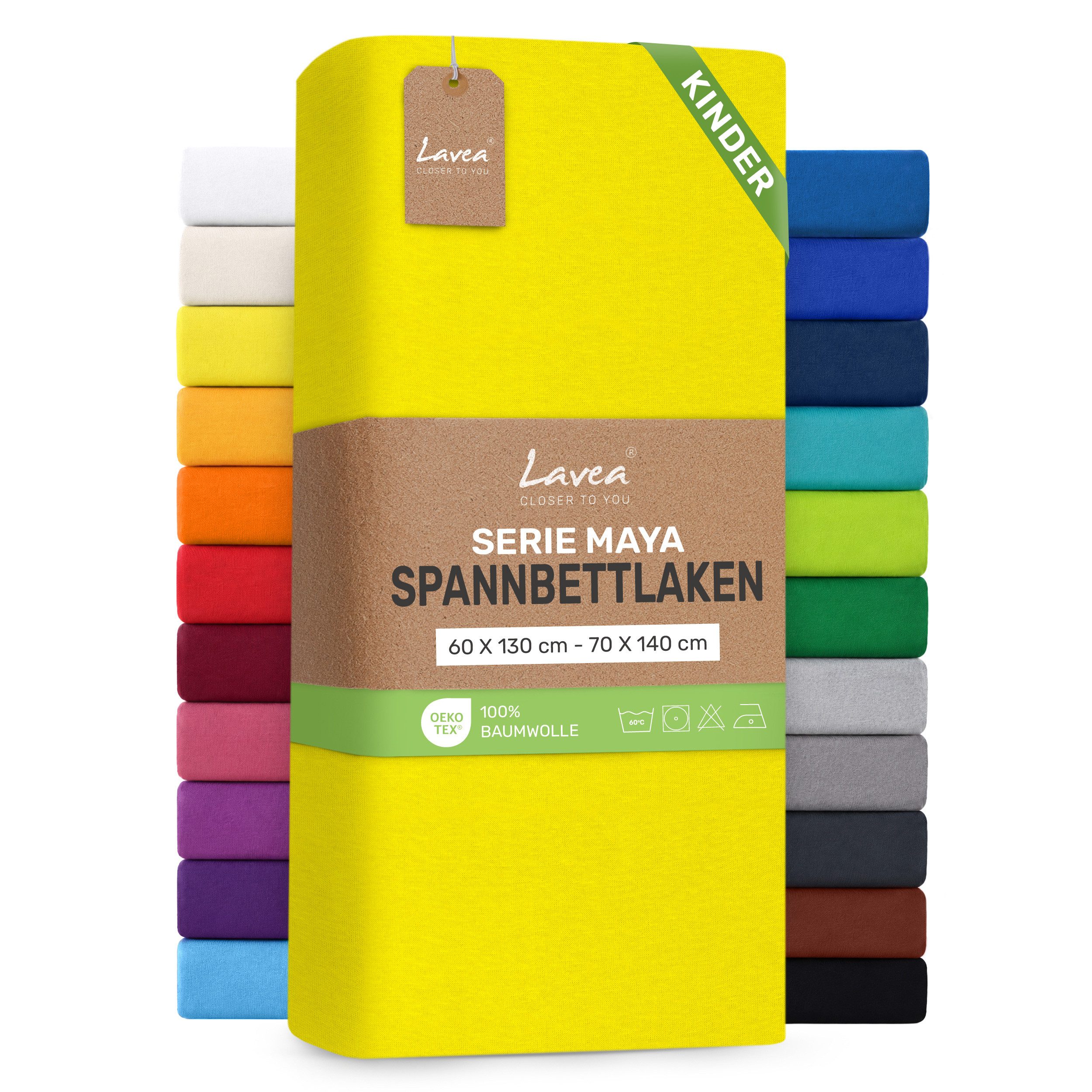 Lavea Spannbettlaken Bettlaken Maya, 180x200cm, 200x200cm, 140x200cm, 160x200cm, 100% Baumwolle Jersey, Gummizug: rundum, (1 Stück), für Matratzen, Topper, Boxspring- und Wasserbetten, weich, langlebig