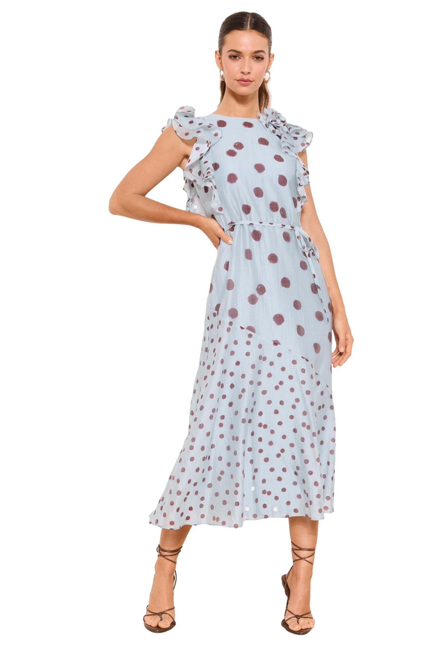 LIPSY Partykleid Gepunktetes Midaxi-Kleid mit Bindegürtel (1-tlg)