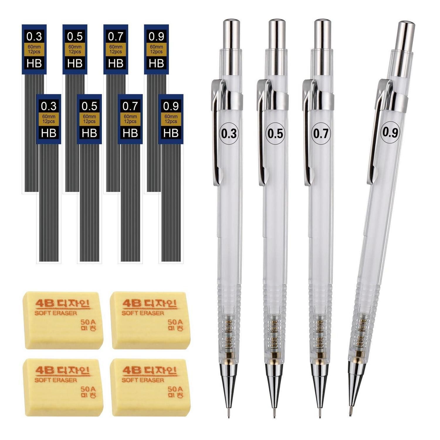 LuxusKollektion Druckbleistift Druckbleistift-Set 4er Pack 0.3-0.9mm