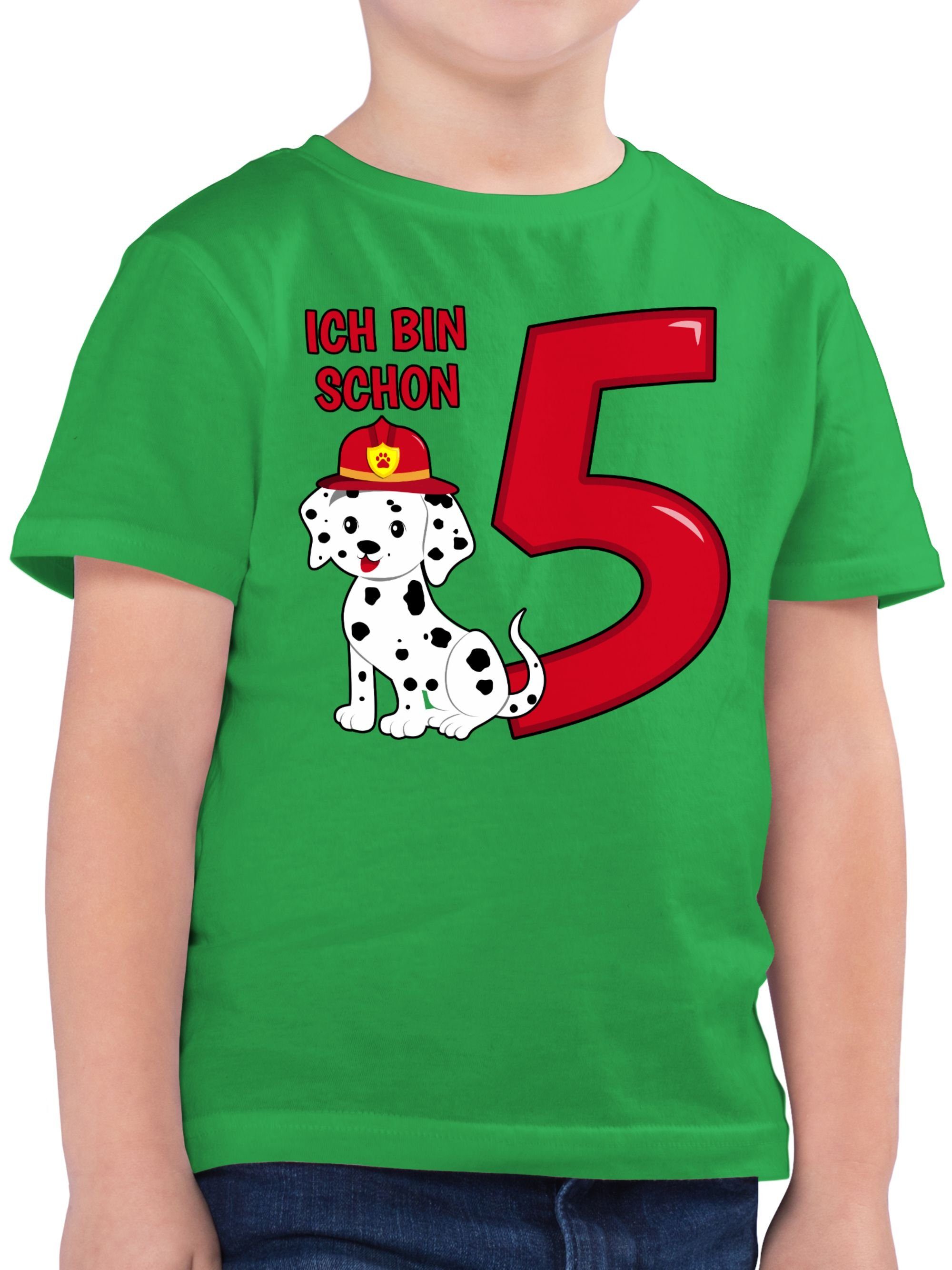 Shirtracer T-Shirt Ich bin schon fünf Feuerwehr Hund 5. Geburtstag 2 Grün