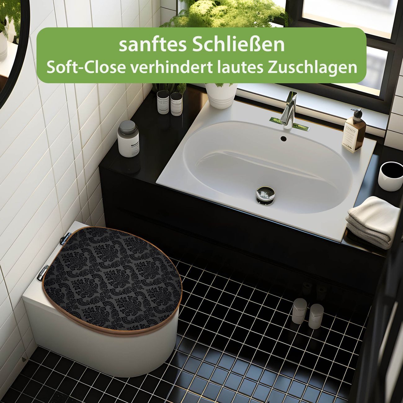 banjado WC-Sitz aus Bambus mit Absenkautomatik Motiv Black Deluxe (umweltfr günstig online kaufen