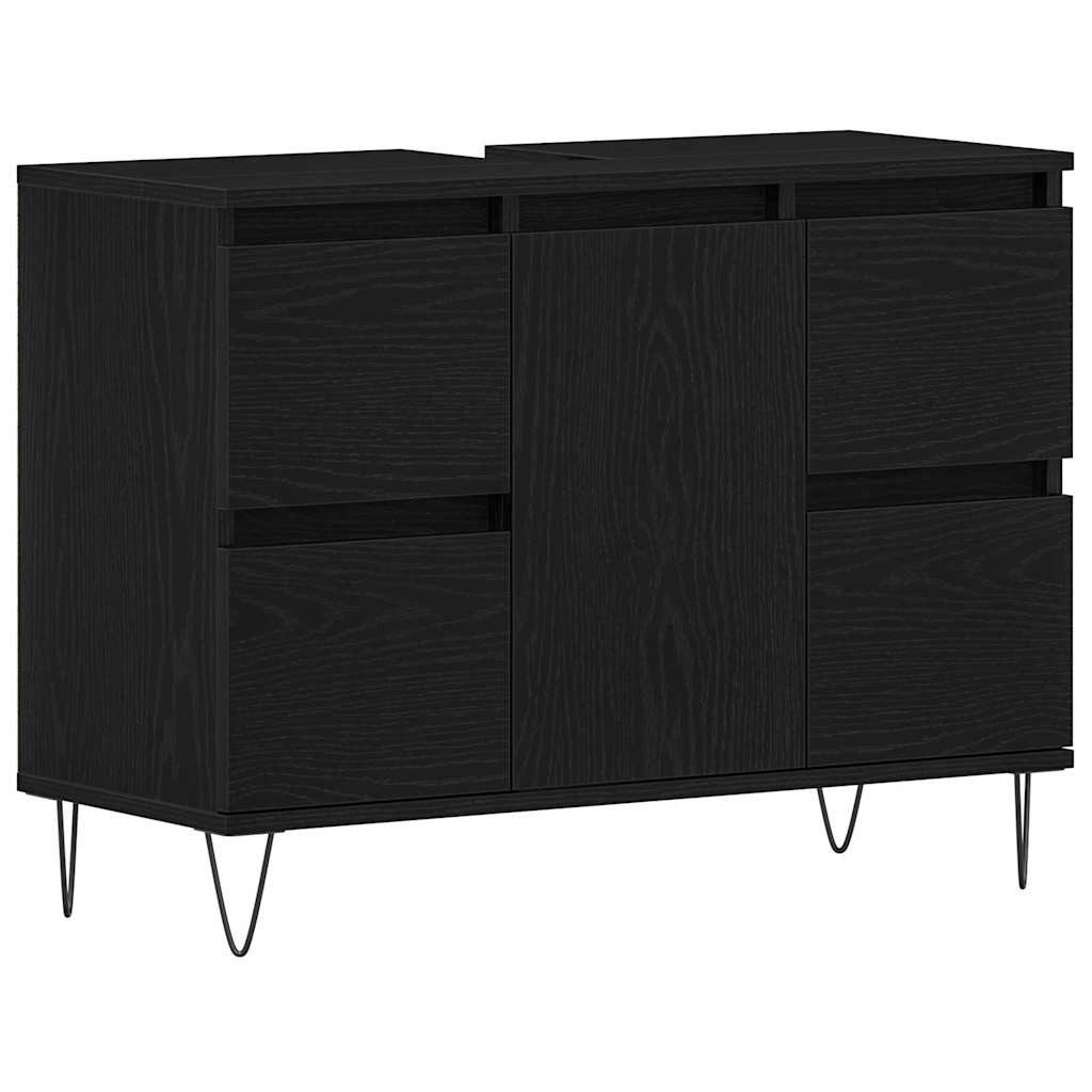 vidaXL Badezimmerspiegelschrank Waschbeckenschrank mit Tür Schwarz Eichen-Optik 80 x 33 x 60 cm (1-St)