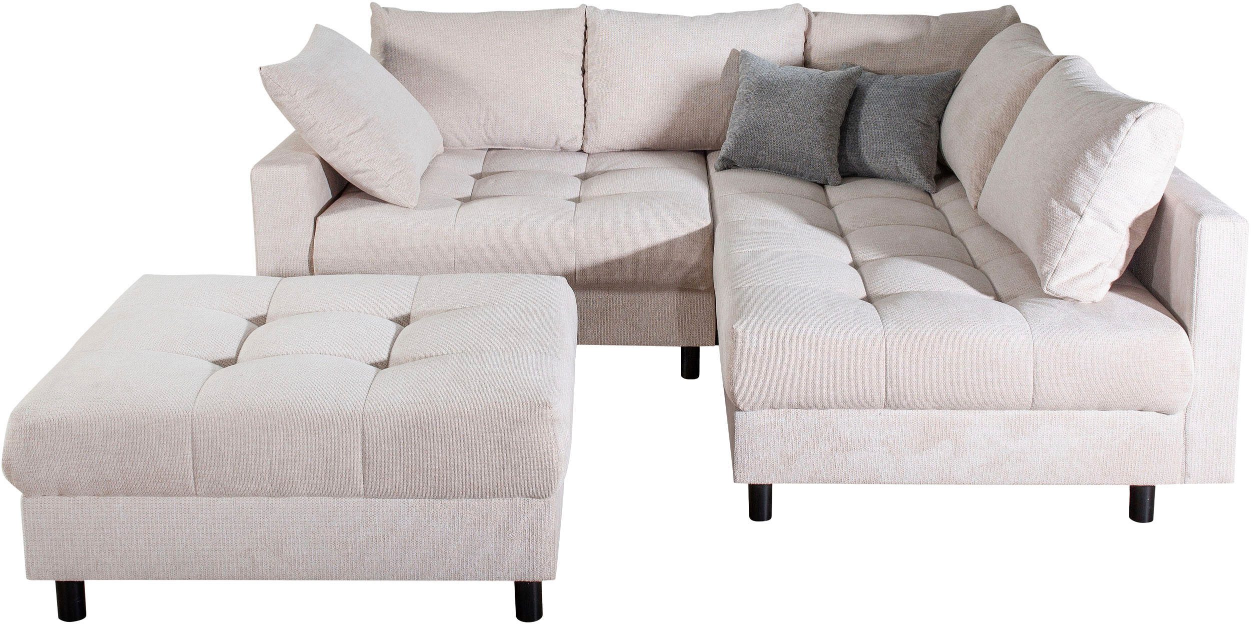 COLLECTION AB Ecksofa Toni L-Form, B: 215 cm, Set: Sofa & Hocker, 2 Zierkissen, Federkern