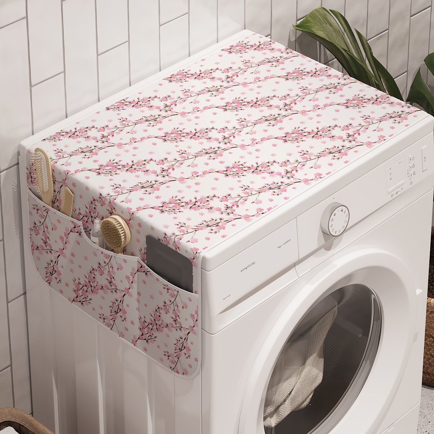 Abakuhaus Badorganizer Anti-Rutsch-Stoffabdeckung für Waschmaschine und Trockner, Frühling Kirschblüten-Pastellentwurf