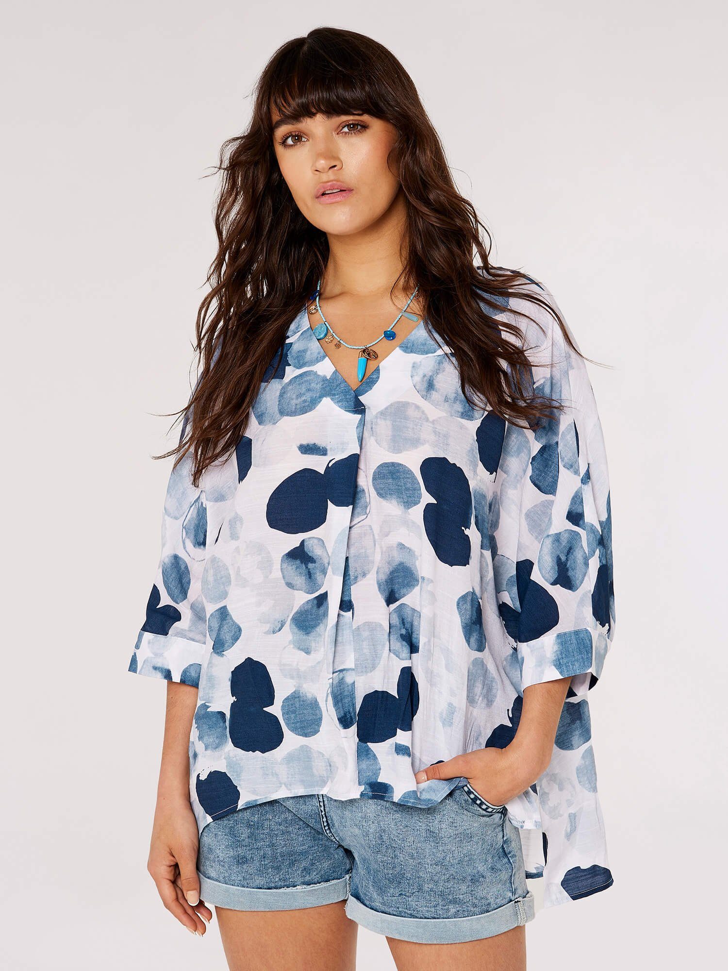 Apricot Shirtbluse Bedrucktes Blusentop mit Kellerfalte